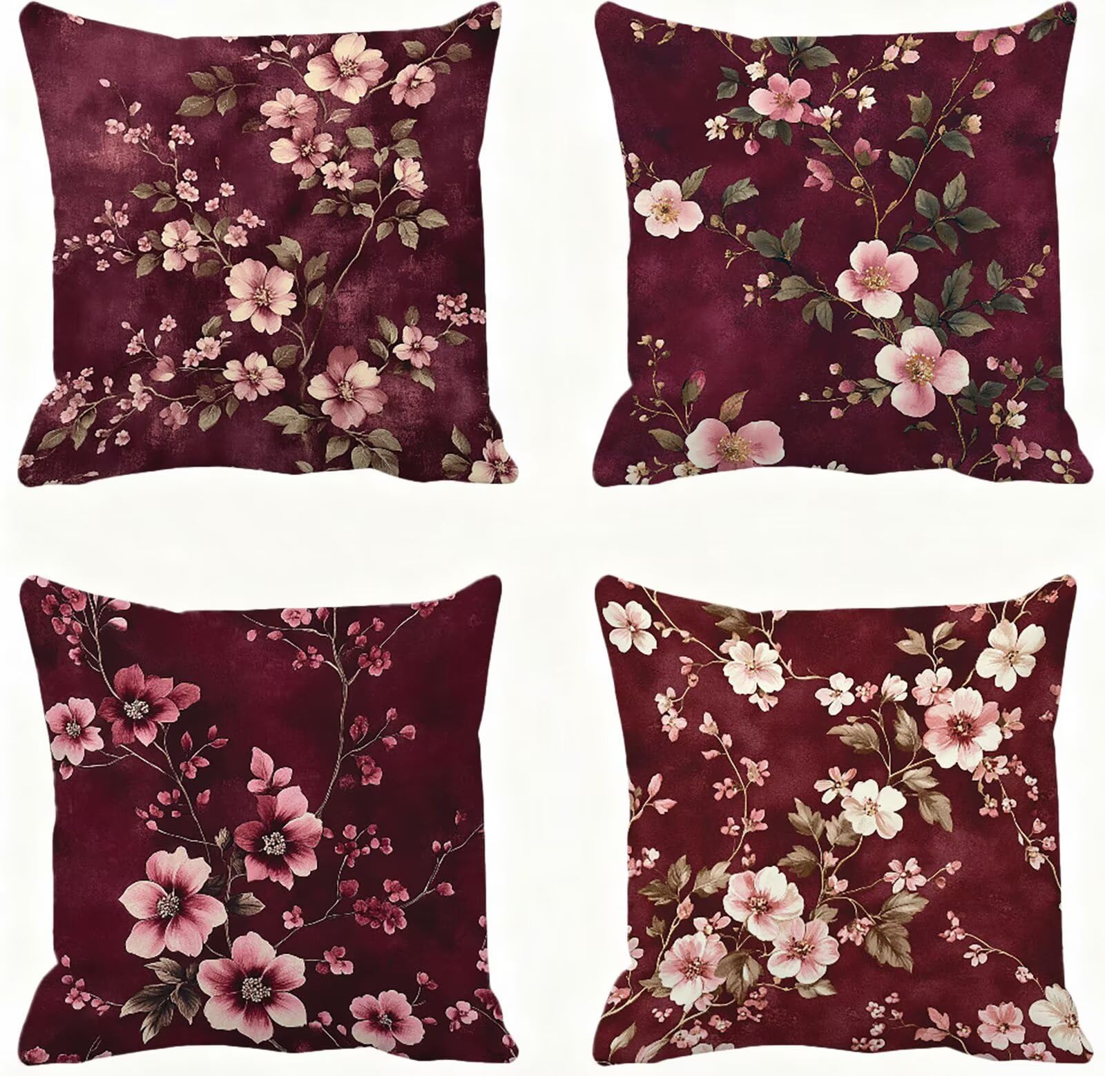 Rose Housse Coussin 60x60 Fleur Taie Oreiller 60x60 Lot de 4 Super Doux Protege Oreiller 60 x 60 Decoration Automne Taie D'oreiller Carrées Coussin Canape, pour Maison Chambre Canapé Chaise E - 870