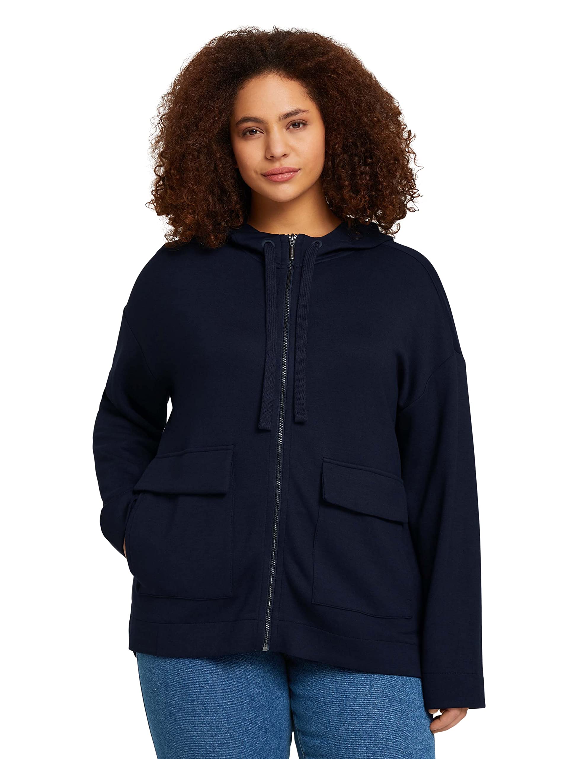 TOM TAILOR Damen Plussize Boxy Fit Sweatjacke mit Kapuze