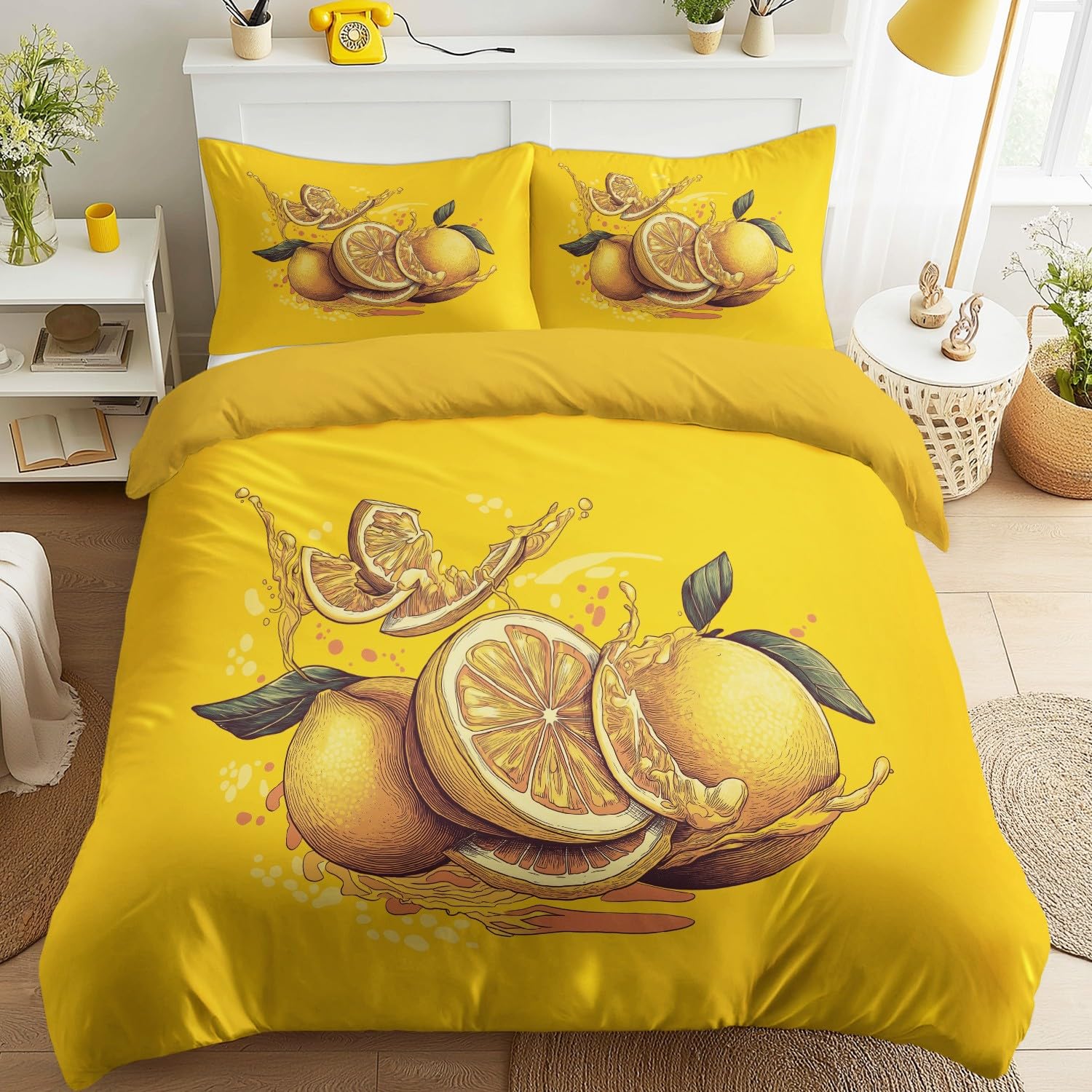 Genérico Poszwa na kołdrę 105-155 x 220 cm, elegancka cytryna plastry dla dzieci, żółty, komiksowy, miękka mikrofibra zestaw poszewek na kołdrę, dwustronna, łatwa w pielęgnacji