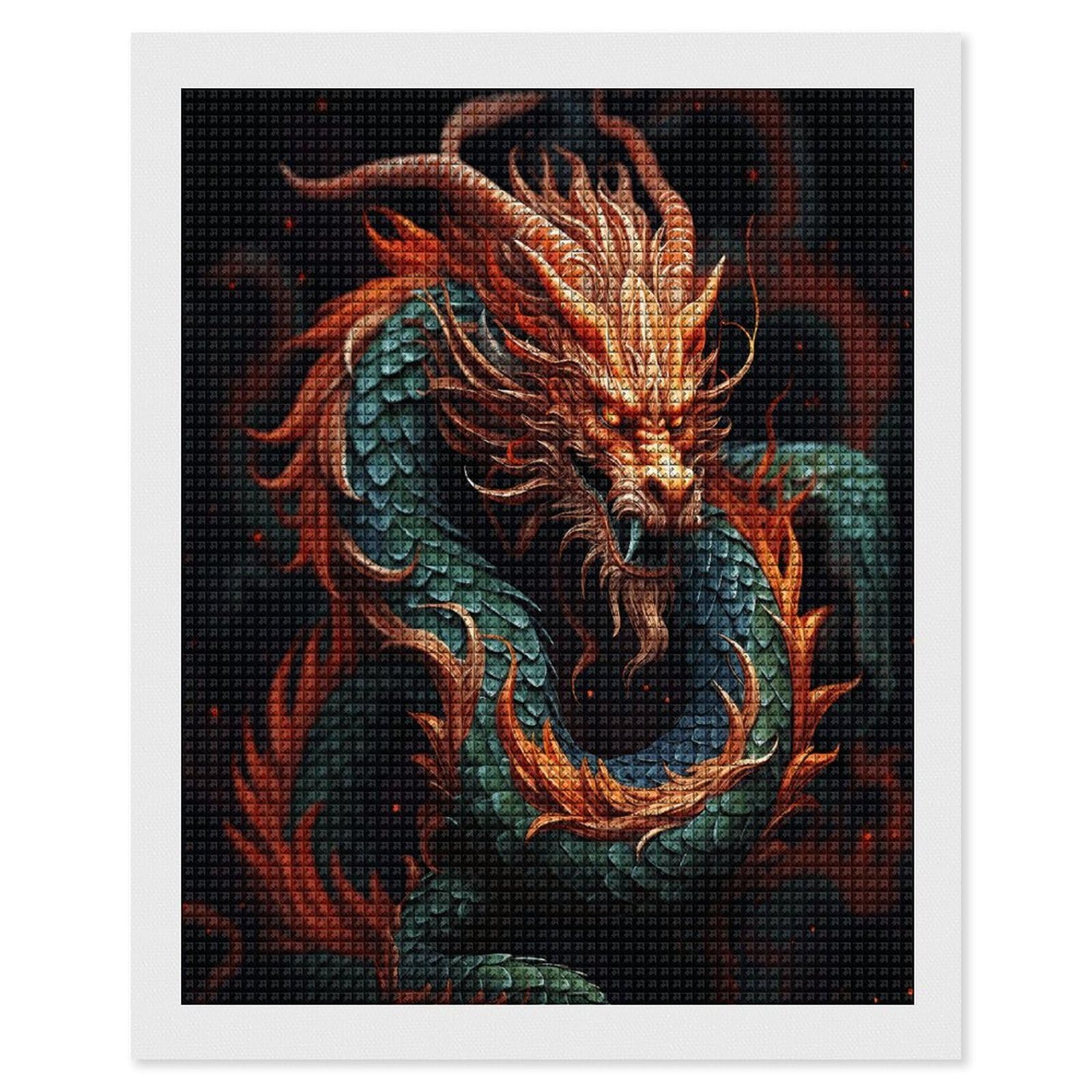 FodPand Chinese Dragon Diamond Painting Kit for Beginner Fun 5D DIY Crafts for Adults Diamond Art Kits Square Diamond Art Canvas Painting Gem Art Crafts for Home Wall Decor 16"x20"