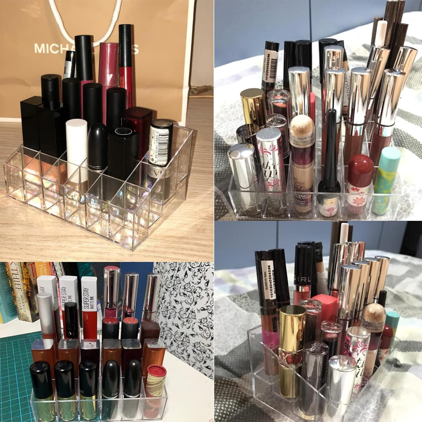Tecbeauty Support pour rouge à lèvres, 24 emplacements pour rouge à lèvres, organiseur transparent en acrylique, petit format