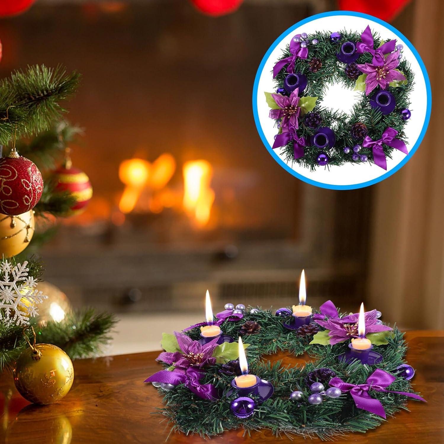 OSALADI Christmas Wreath Candle Holder Seasonal Desktop Xmas Wreath Candle Tray Decoration for Home Table Centerpiece