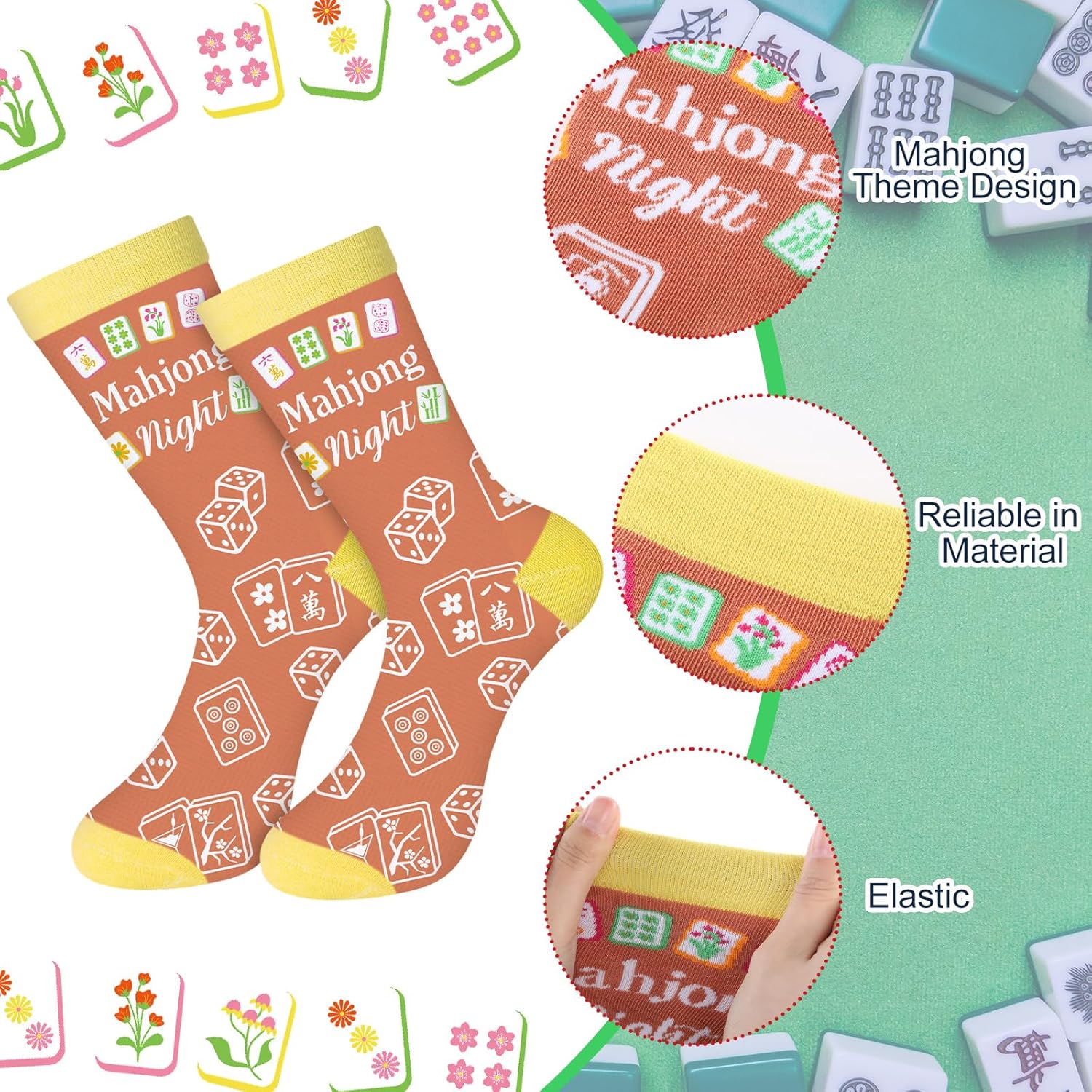 Shihanee 16/12 /8 Pair of Mahjong Socks for Women Funny Mah Jong Themed Socks with Classic Patterns Gifts for Mahjong Lovers