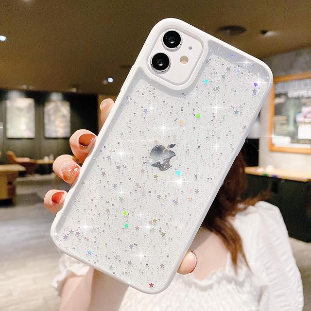 ZTUOK Compatible with iPhone 11 Case for Girls,Soft Slim Fit Full-Around Protective Cute Clear Sparkly Bling Star Phone Case Glitter Cover for iPhone 11 -White