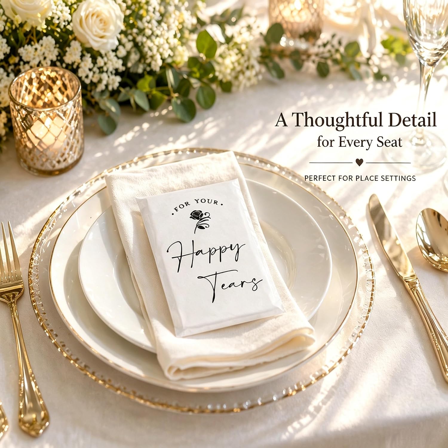 DORIS HOME Wedding Happy Tears Tissue Packs, 48 Count, 3-Ply | Individual Facial Tissues, For Wedding Guests, Ceremony & Reception, Bridal Shower