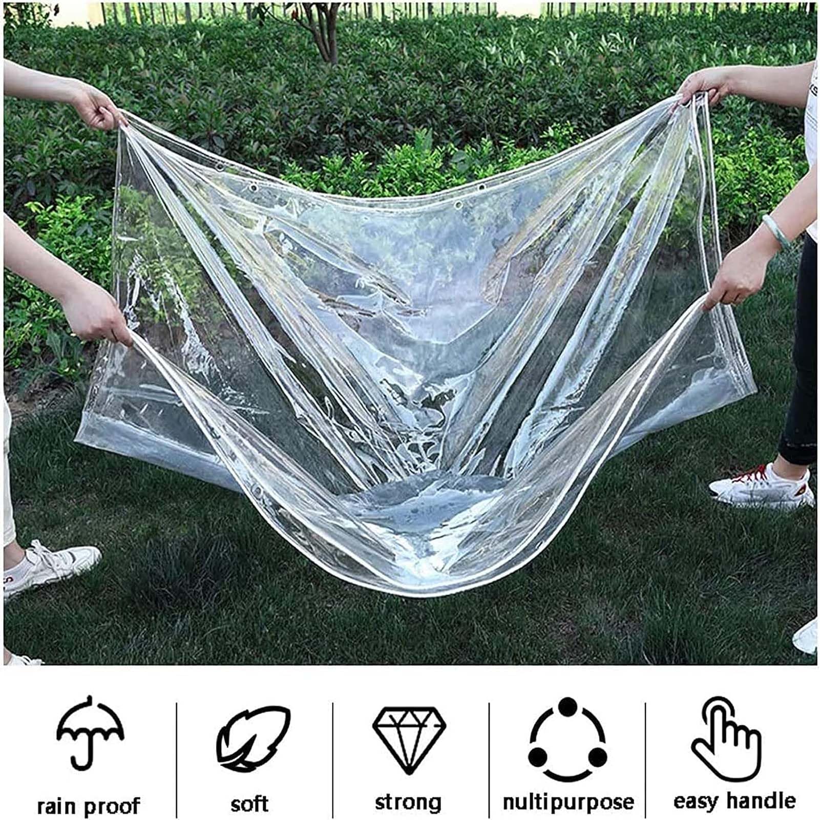 Telone Impermeabile Trasparente 2.6x4m Telo Antipioggia Pieghevole in PVC per Esterni Giardini Serre e Piante Resistente e Antistrappo Corda Inclusa.