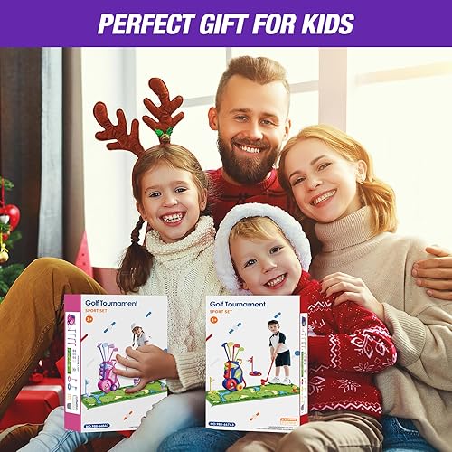 Miniatura 9 de Juego de Golf para Niños Pequeños de 2-4 Años, Club de Golf para Niños con 8 Pelotas, 4 Palos de Plástico, Tapete de Putting, Marcador, Bolsa de