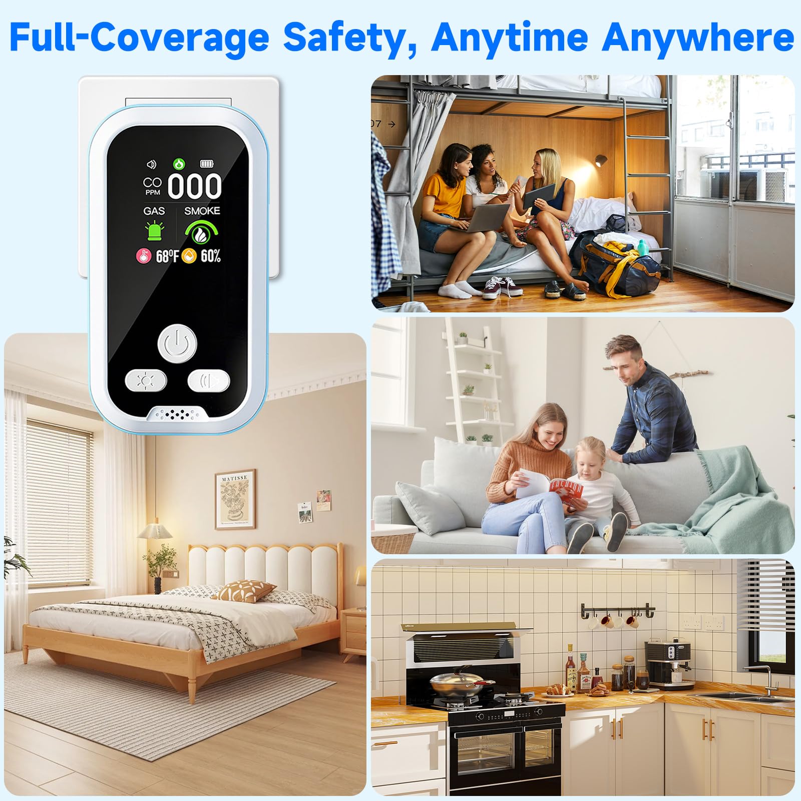 6 in1 Carbon Monoxide Detector Combo with HD Screen Monoxide Alarm Detects CO Natural Gas Smoke Temperature and — view 9