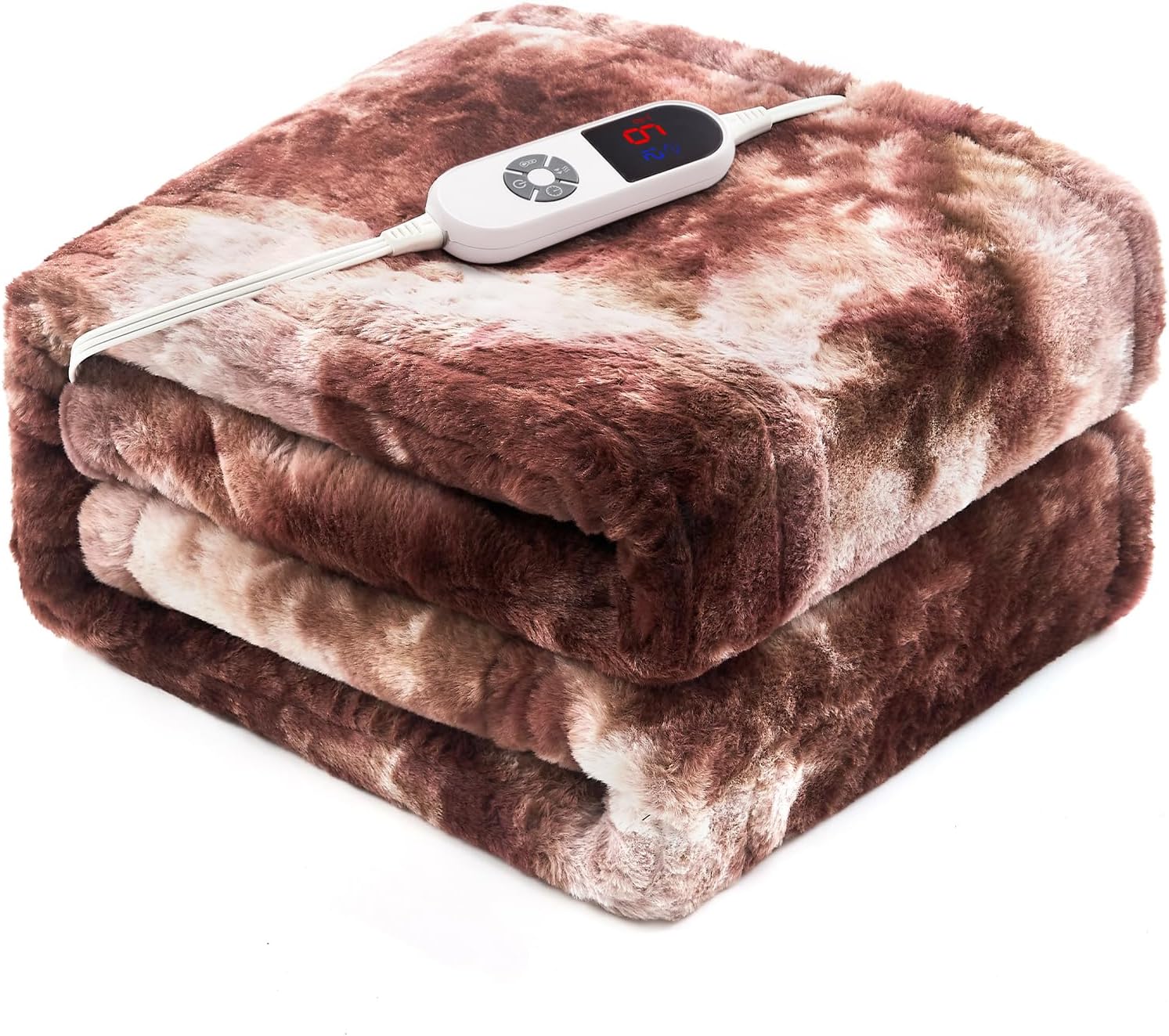 electric heated blanket 50"x60",luxury white coffee faux fur electric throw blanket,fast heating soft fluffy thick electric blanket with 6 heating levels & 12h auto off white coffee throw-50" x 60"