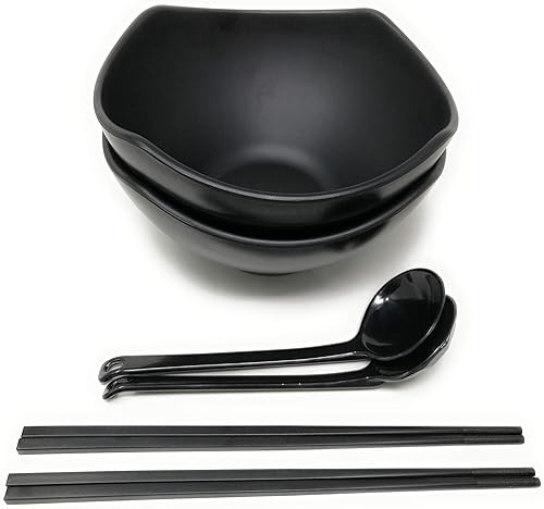 Miniatura 10 de TJ Global Juego de cuencos de sopa de fideos japoneses de melamina de 56 onzas de plástico duro para fideos asiáticos Udon Soba Pho - 8.27 x 4.72