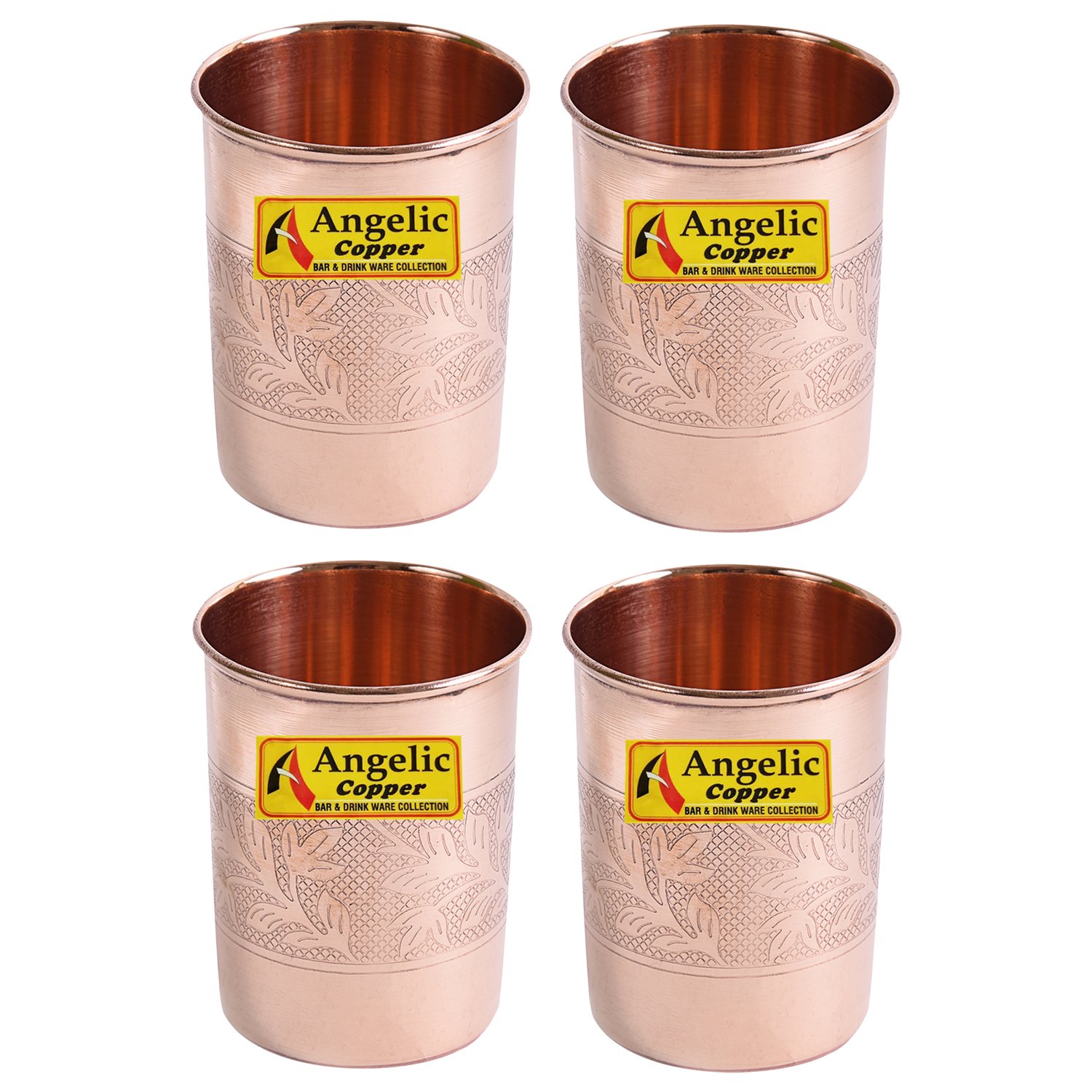 Angelic Copper Emborsed Glass Set, 260 ml, Set of 4, Brown