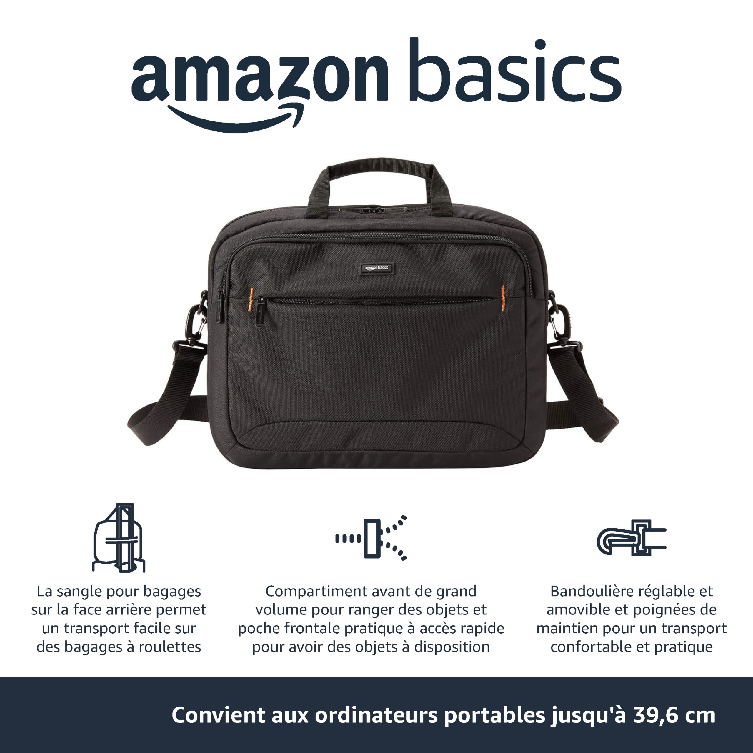 Amazon Basics Sac à bandoulière Compact Ordinateur Portable 15,6 Pouces 40 cm Noir