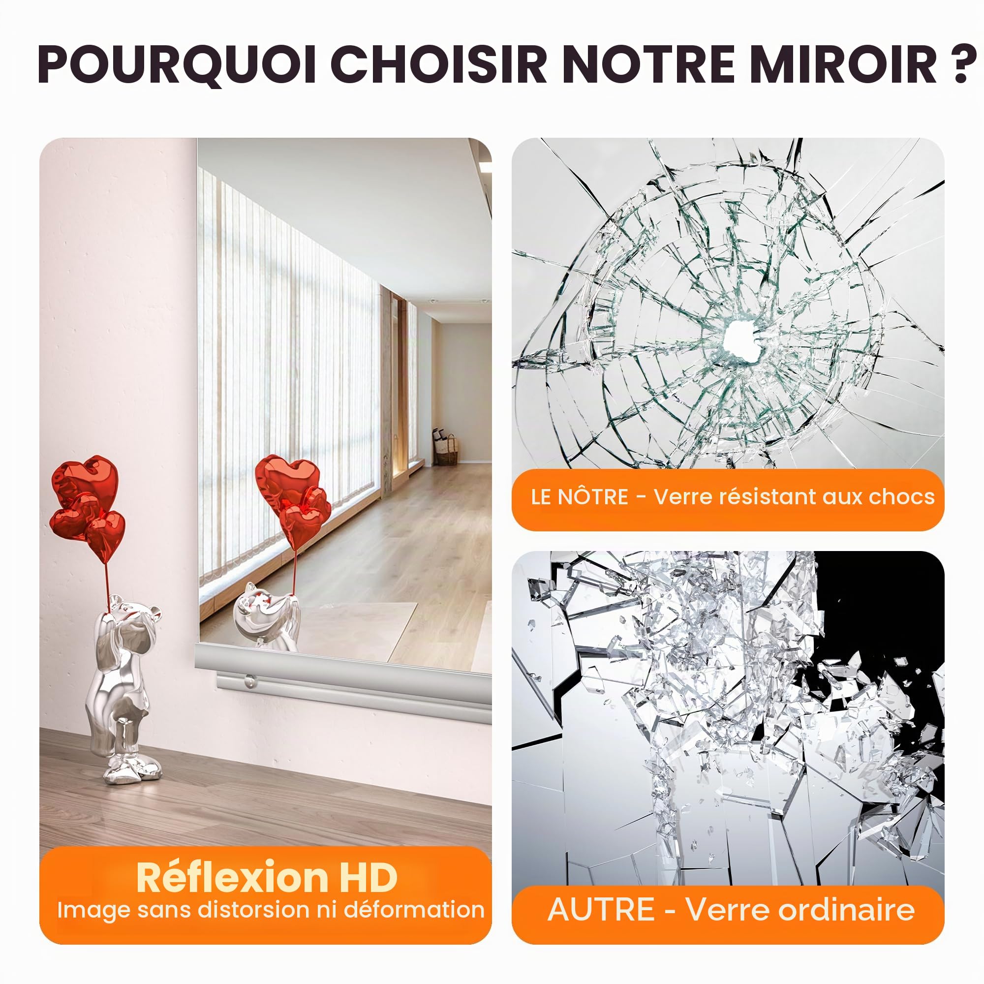 Hasipu Lot de 2 Miroirs Pleine Longueur 140x50 cm, Miroir sans Cadre en Verre Trempé Épaisseur 0,16 Pouce, Idéal Yoga, Fitness, Garage et Salle de Danse