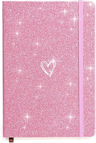 Bling - Cuaderno A5, cuaderno rayado A5, bloc de notas para niñas y mujeres, bonito diseño de corazón con purpurina, cuaderno de tapa dura con rayas