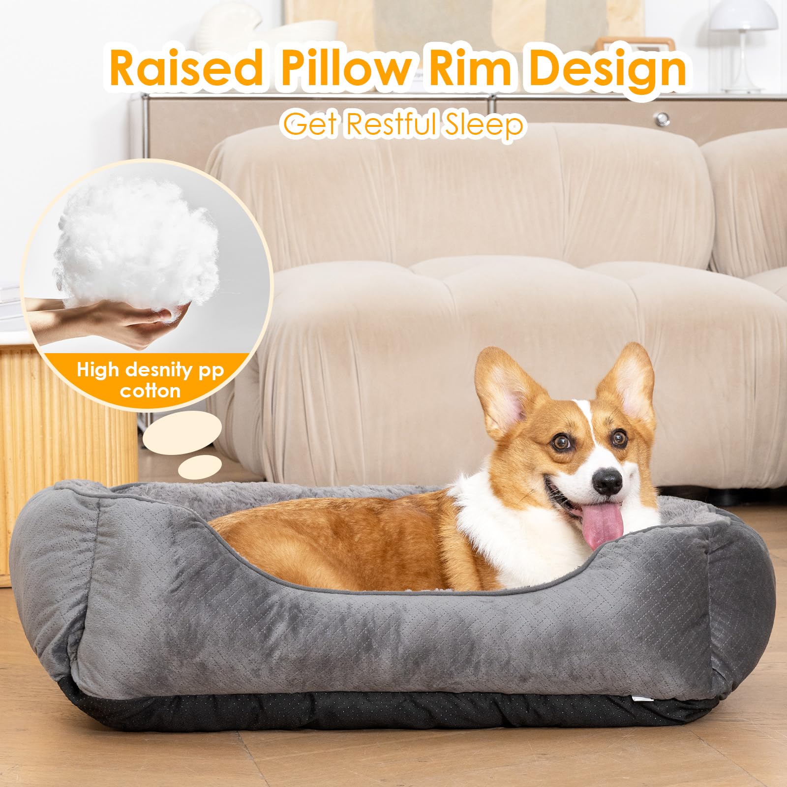 Oveppy Orthopaedic Dog Bed, Washable Medium Dog Beds for Medium Large Dogs up to 14kg, Calming Pet Bed with Bolstered Sides - Image 3
