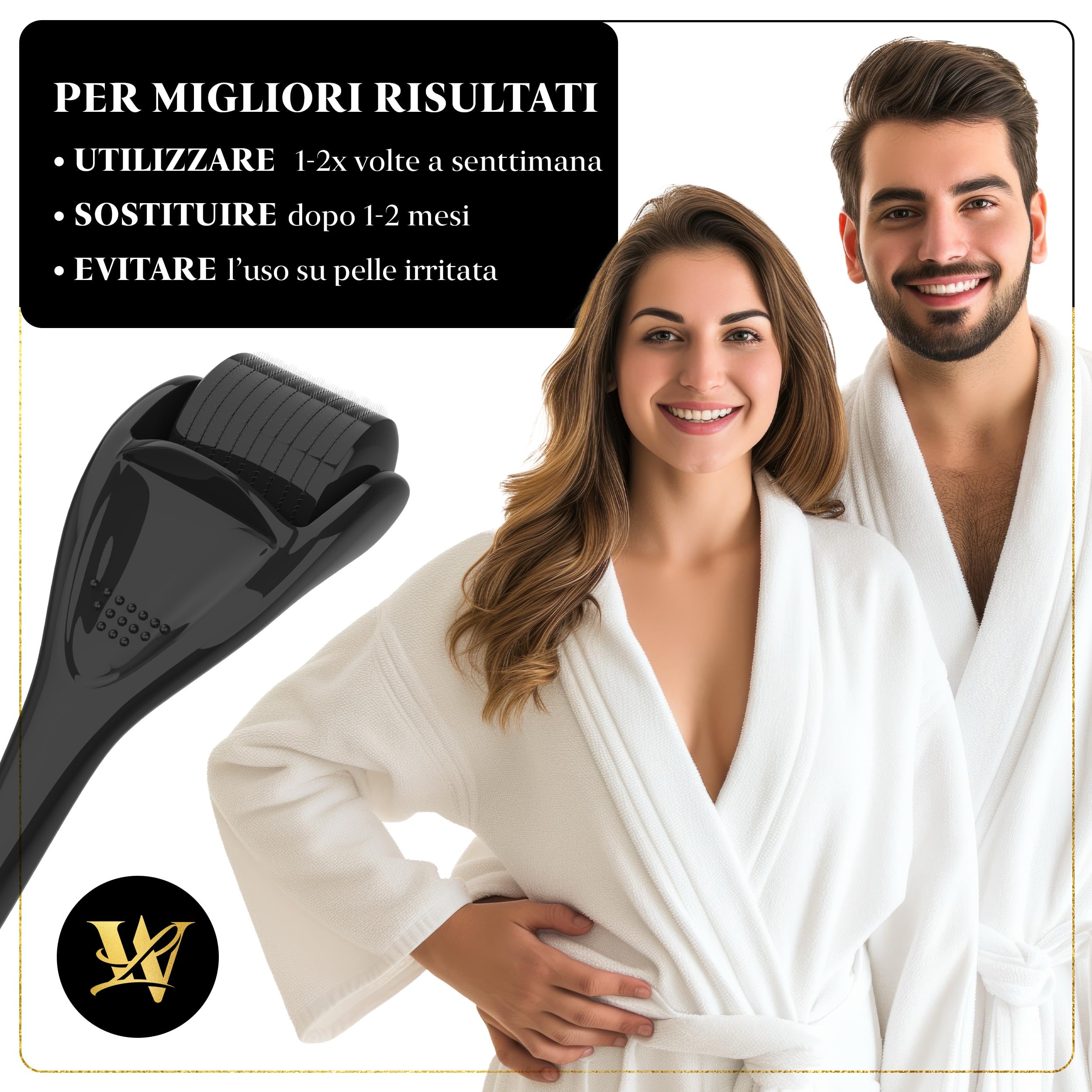 Derma Roller 0,5mm per pelle, dermaroller capelli e barba - Rullo microneedling in titanio per viso
