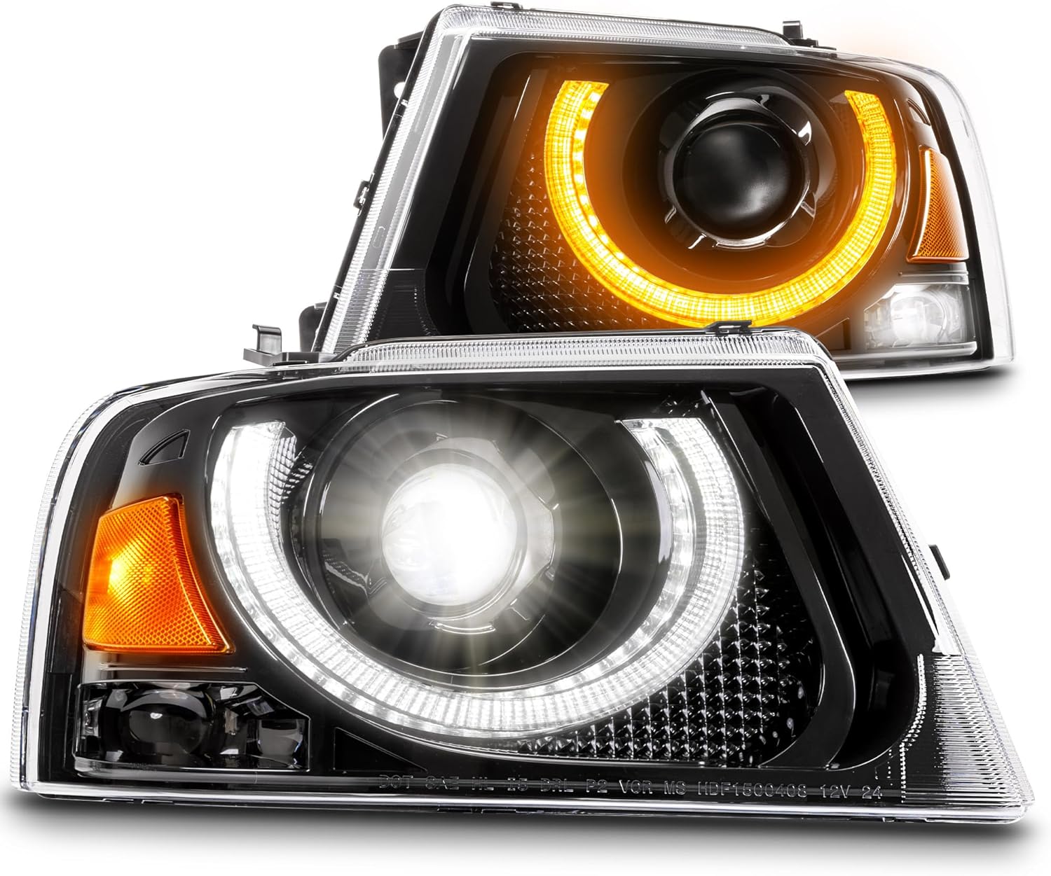 TRUE MODS Black Full LED Headlight Assembly Replacement for 2004-2008 Ford F150 Pickup Truck & 06-08 Lincoln Mark LT [DOT] Amber Turn Signal Driver Passenger High Low Beam Projector Headlamp Housing