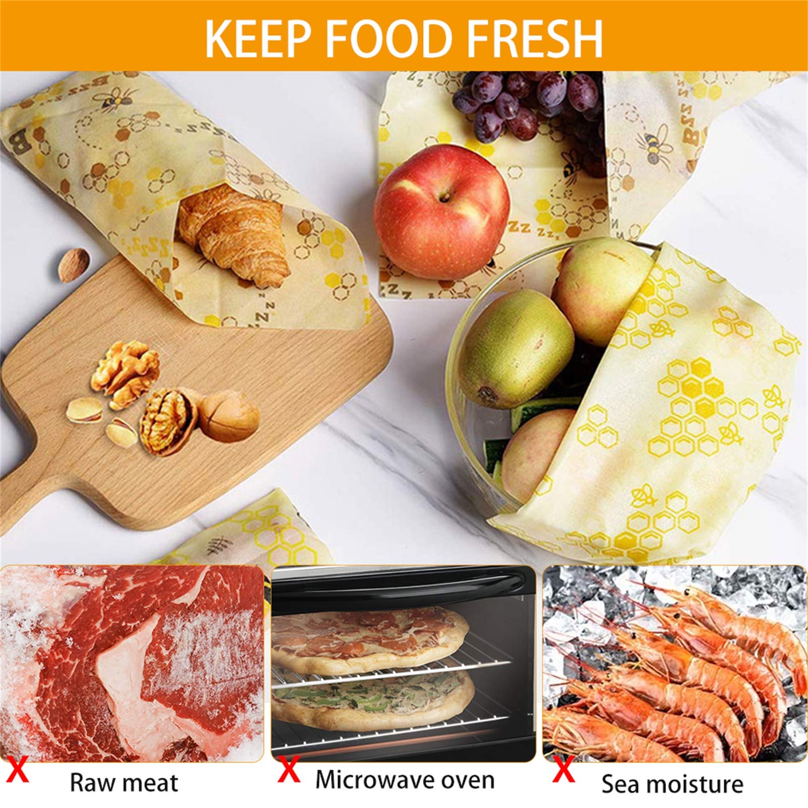 8 Involucri Cera D'Api Riutilizzabili - Per Conservazione Alimenti, Cotone Biologico - Foto 3