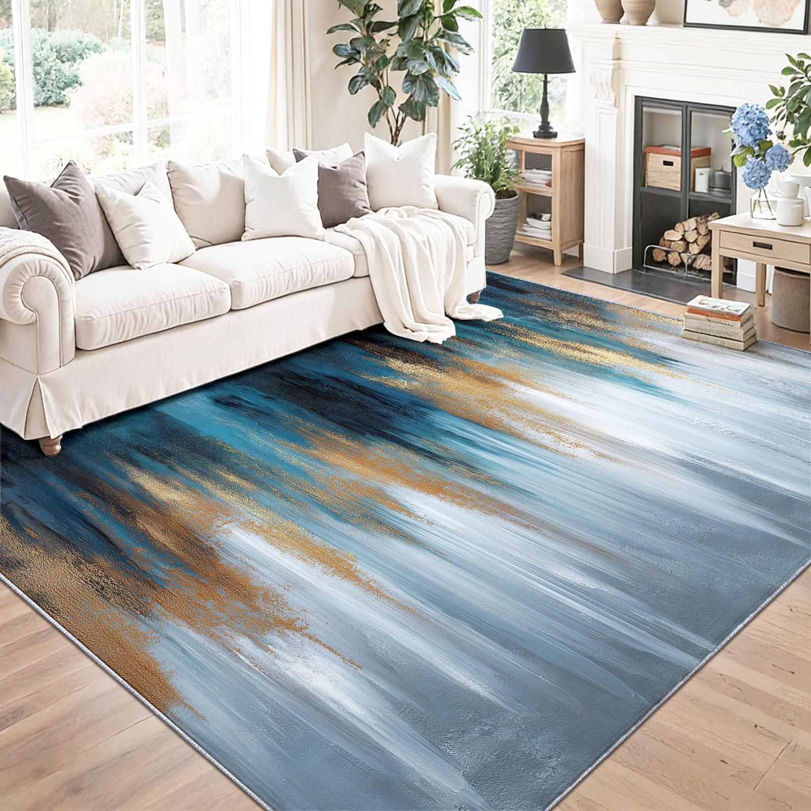 Nowoczesne linie tekstury miękki dywan z krótkim włosiem, niebieski 80 x 150 cm Można prać w pralce antypoślizgowy dywan do salonu sypialnia kuchnia krzesło dla dzieci sypialnia
