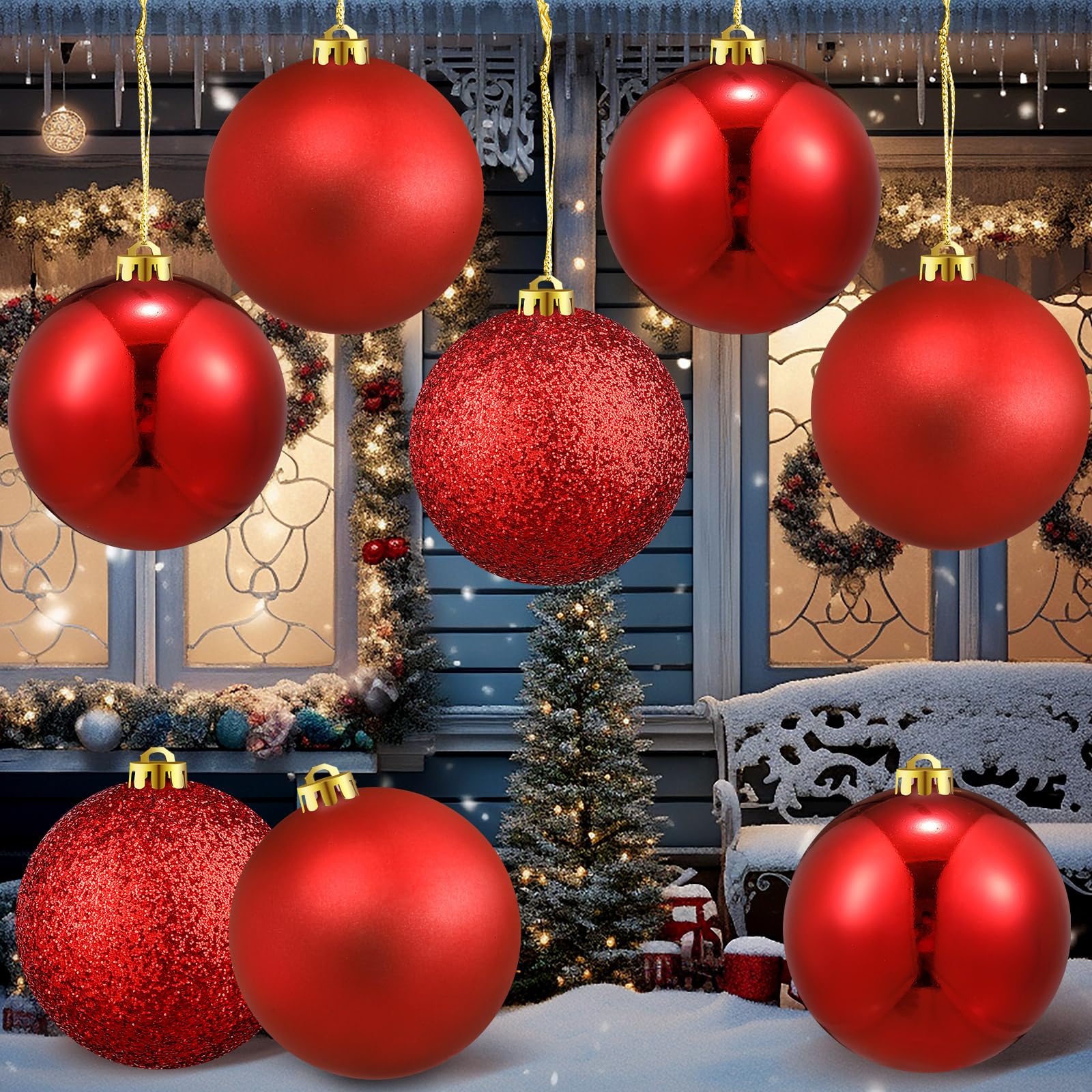 Deekin 8 Pack Large Christmas Ball Ornaments, 6 Inch Red Glitter Jumbo Ball
