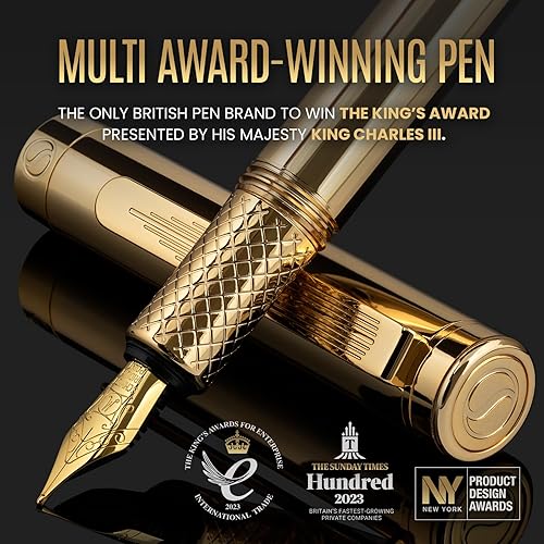 Miniatura 10 de Scriveiner Pluma estilográfica plateada cromada (mediana), bolígrafo de lujo galardonado, bolígrafo de bolsillo pesado, acabado cromado, punta