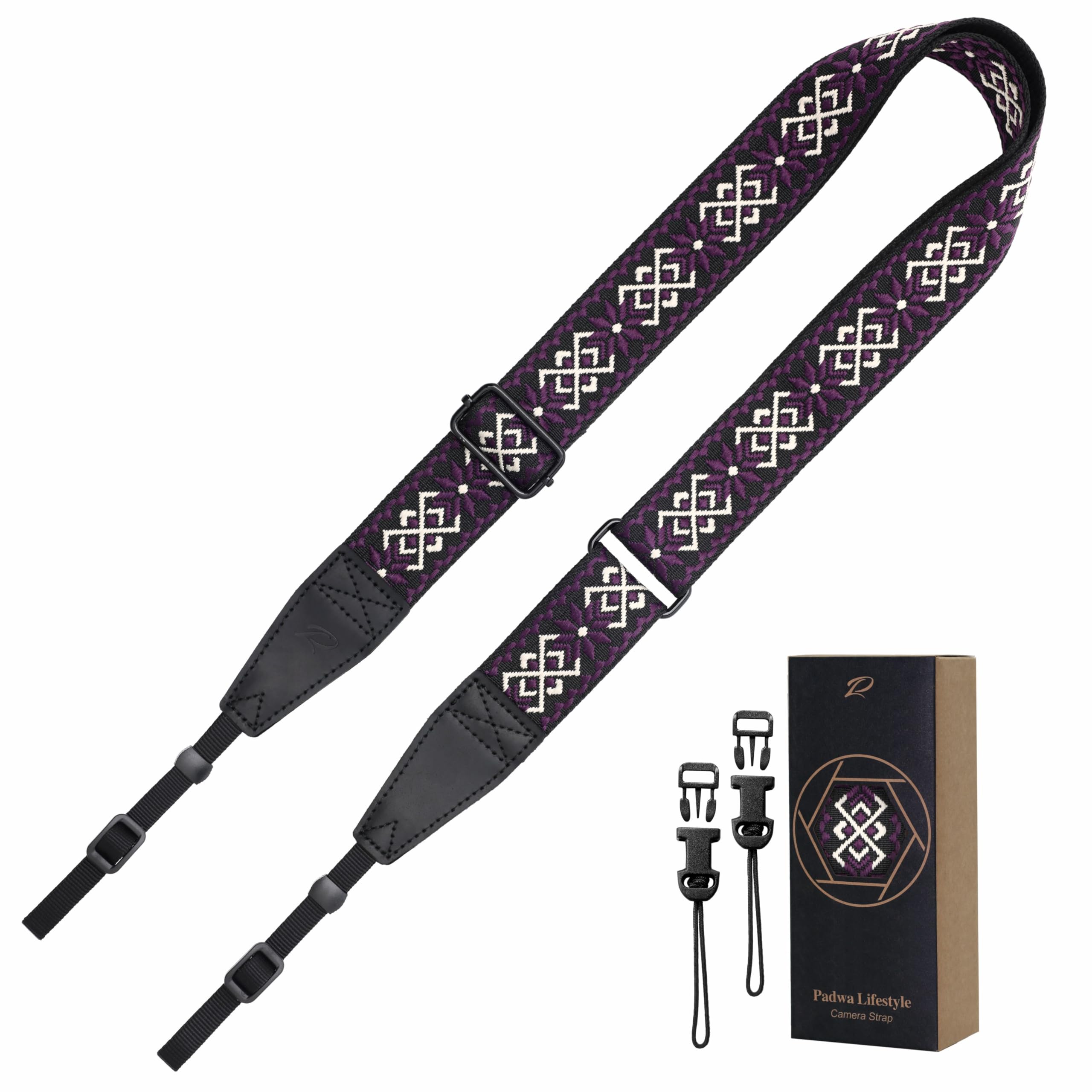 Padwa Lifestyle Adjustable Camera Strap - 1.5" Top Layer Cowhide Head Camera Straps for Photographers, Cotton Adjustable Neck Shoulder &amp; Crossbody Strap Quick Release for All Cameras and Binoculars