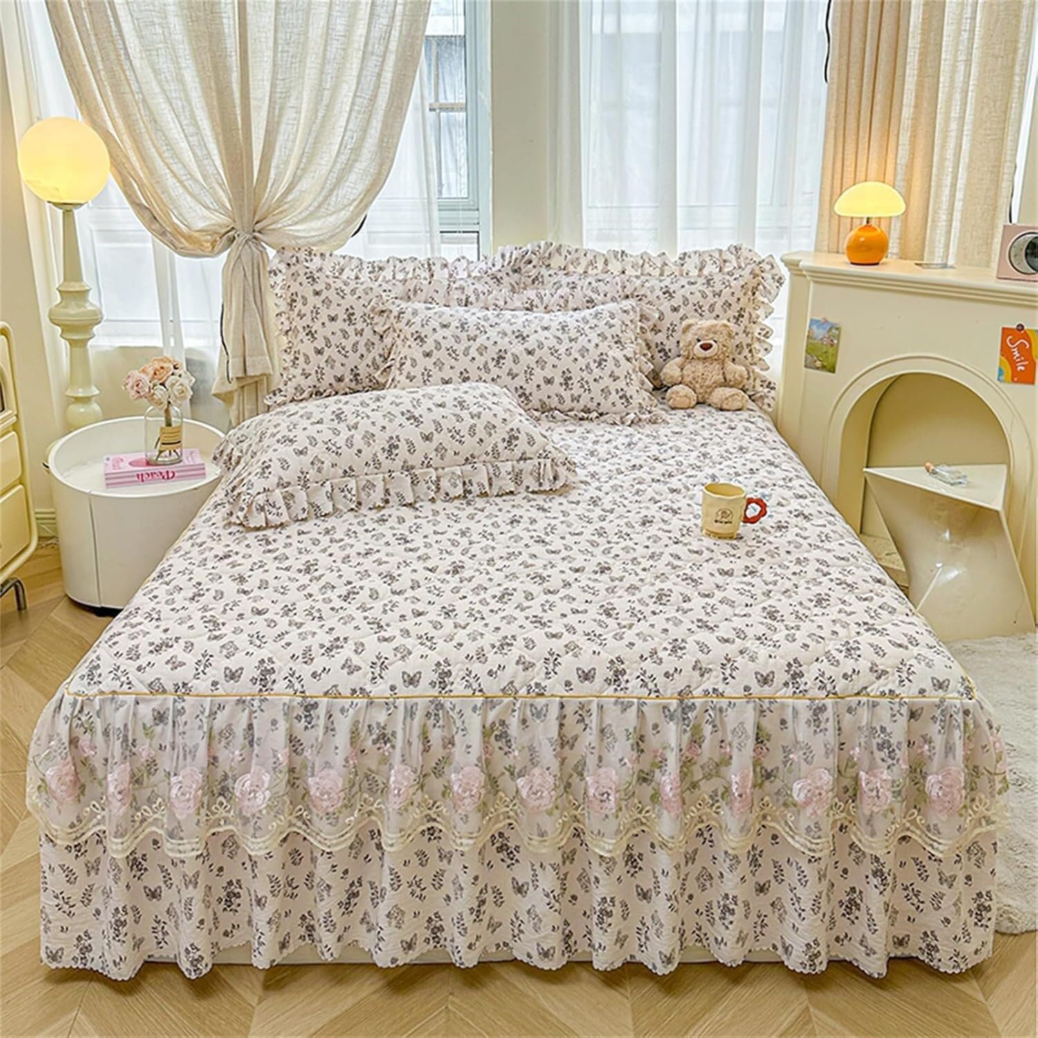 Jupe de lit en microfbre 150x200cm kaki matelassée