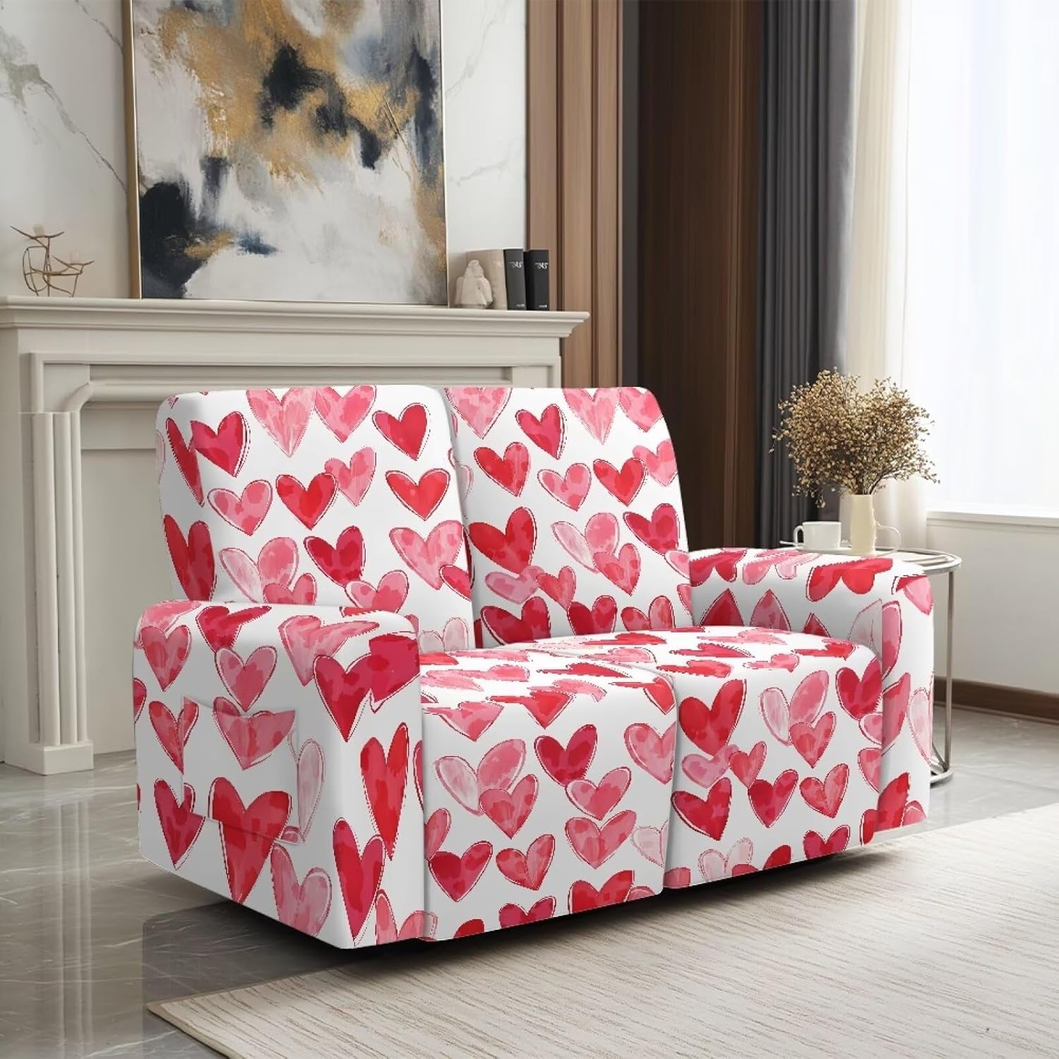 Peony Design Print Recliner Chair Covers Lazy Boy Recliner Loveseat Cover Soft Cozy Large Reclining Loveseat Slipcovers Stretch Couch Protector