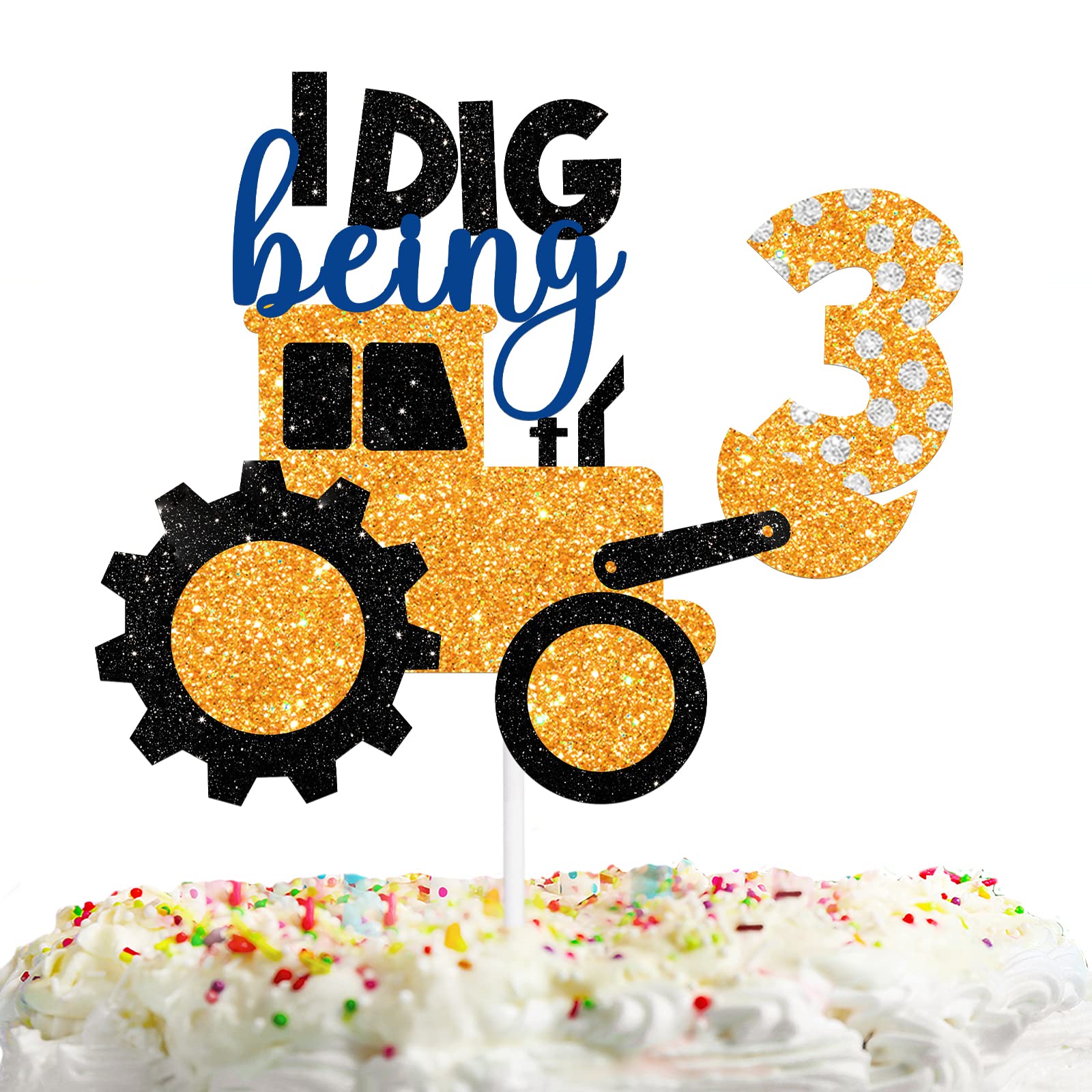 Geburtstags Gold Glitter Bulldozer 2 Cake Topper Cheer To