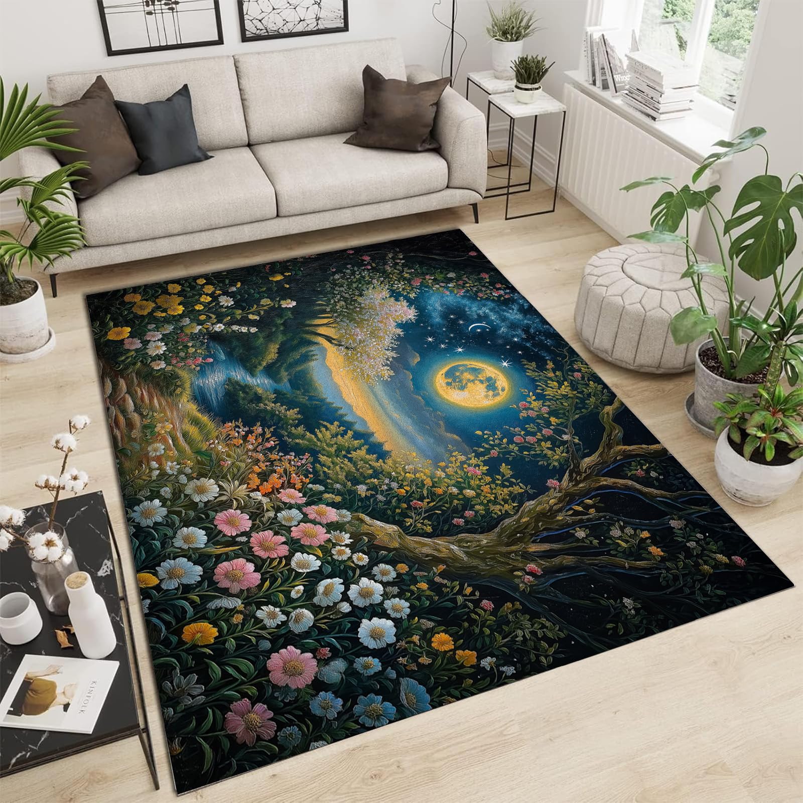 Tapis paysage forestier antidérapant pour éviter les glissades au salon