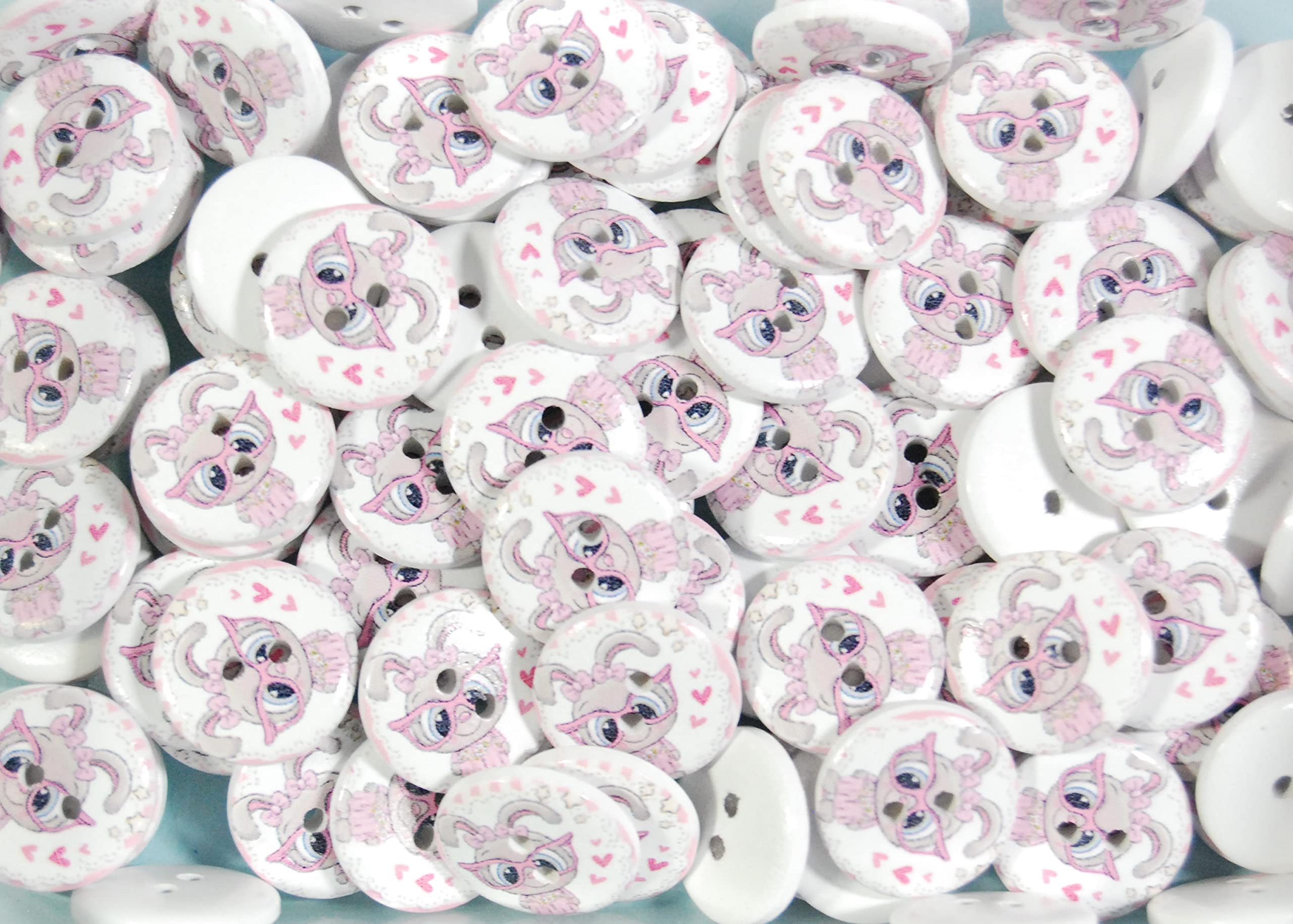 celloexpress Wooden Buttons Children's Printed Buttons - Unique Prints for Sewing and Crafting (Rabbit with Glasses - 20mm, Pack of 100)