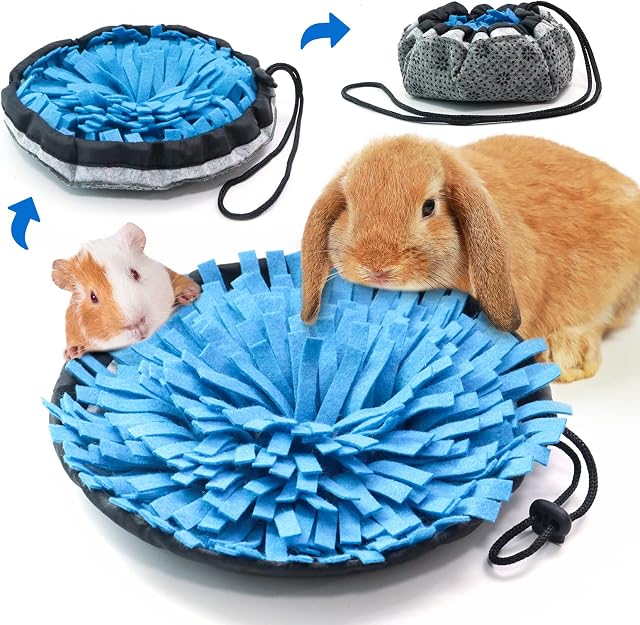 OVERTANG Rabbit Boredom Breakers, Boredom Breaker Puzzle Toy, Rabbit Foraging Mat, 9.44" x 9.44" Polar Fleece Snuffle Pad Bed Nosework Feeding Mat for Bunny Hamster Guinea Pigs Ferrets Chinchillas