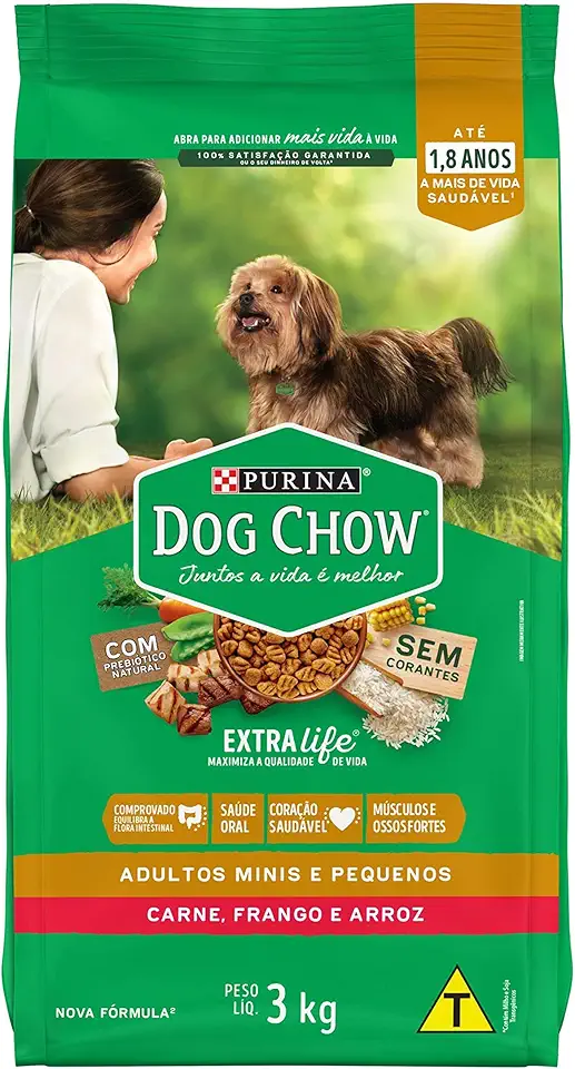 Purina Ração Dog Chow Extra Life Adulto Raças Minis E Pequenos Sabor Frango E Arroz 3Kg Ração Dog Chow Extra Life Adulto Raça Pequena 3Kg
