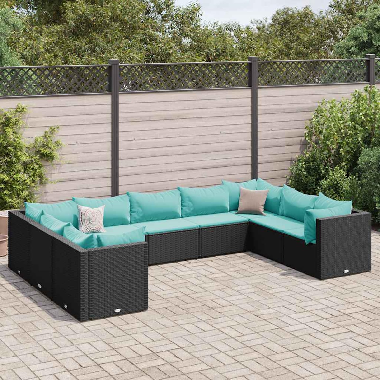 Homgoday Set Salotto da Giardino con Cuscini 9pz Nero in Polyrattan