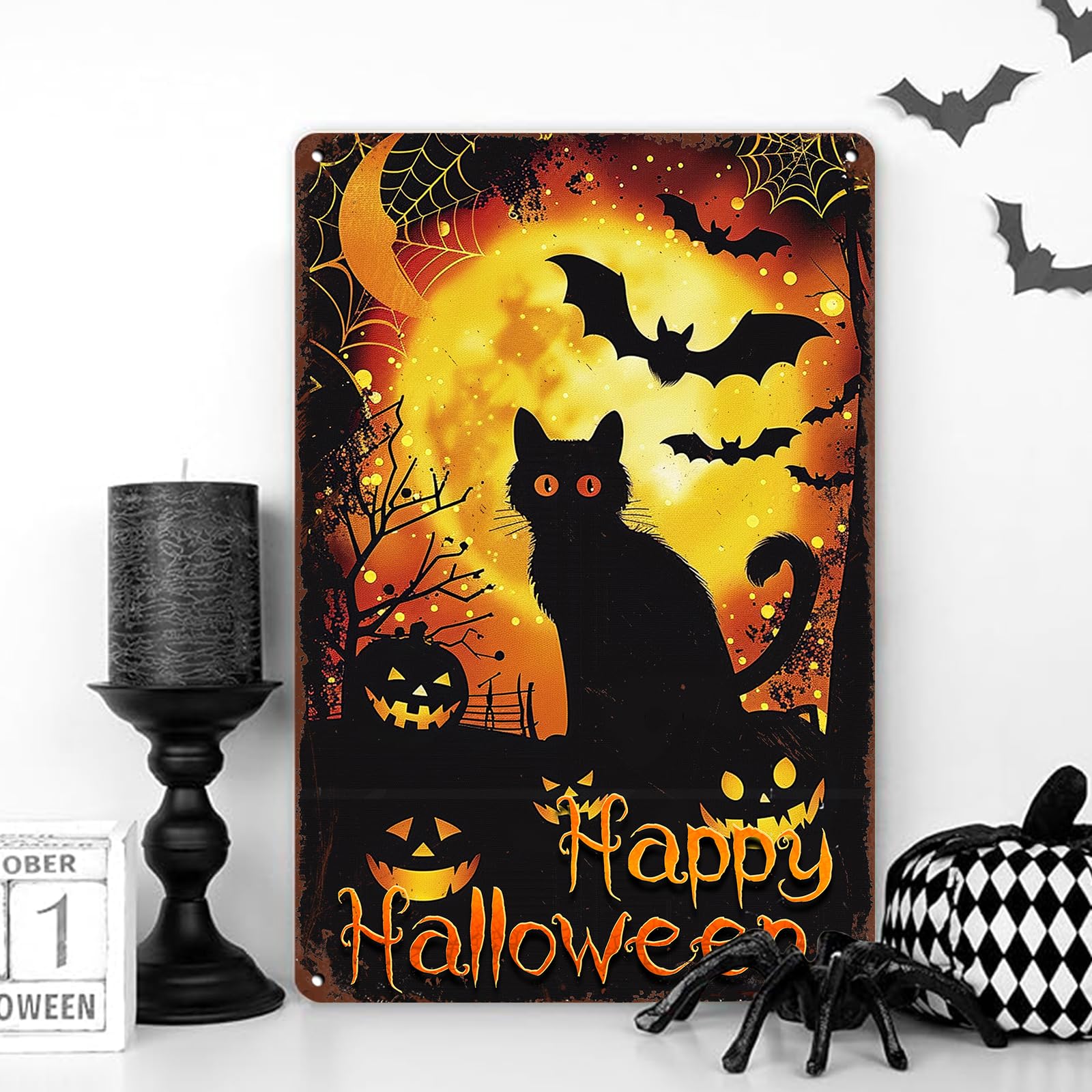 Amazon.co.jp: macago ハロウィン 黒猫 メタルサイン ハッピー