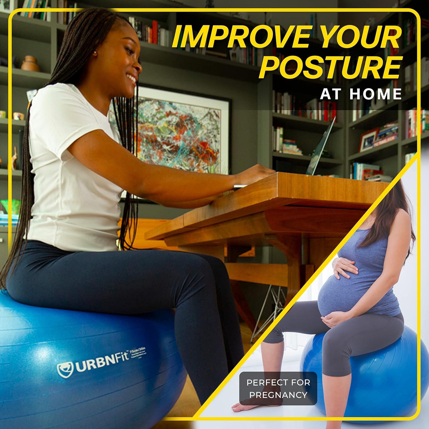 URBNFit Exercise Ball - Yoga Ball for Workout Pregnancy Stability - AntiBurst Swiss Balance Ball w/ Pump - Fitness Ball Chair for Office, Home Gym : Sports & Outdoors