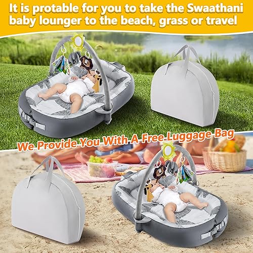 Miniatura 3 de Tumbona portátil para bebé, para viajes, transpirable y cómoda, 100% algodón, tumbona infantil de 0 a 24 meses, lavable a máquina, artículos