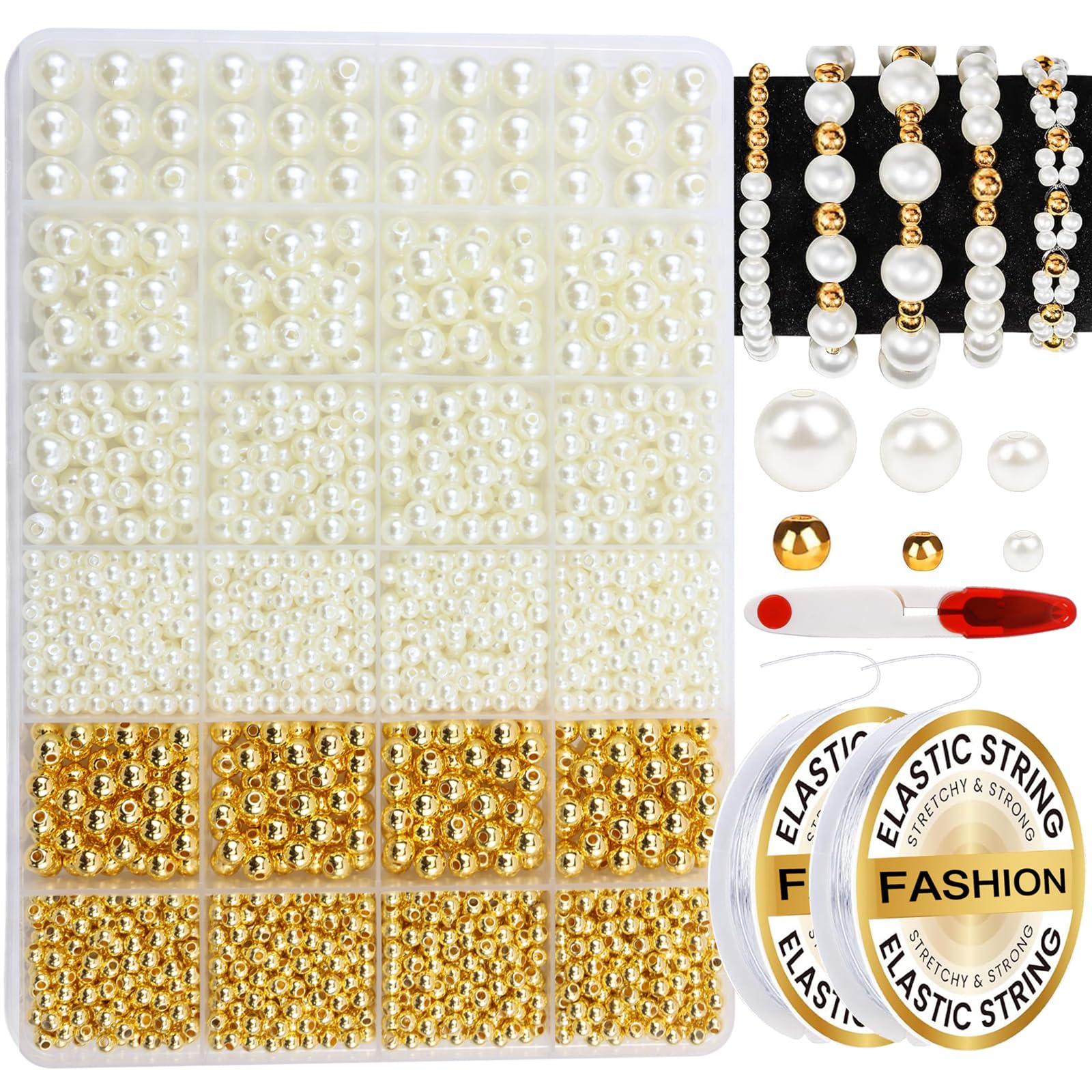 Hpebl 2136 piezas de cuentas para pulseras, kit para hacer pulseras de perlas, kits de pulseras de la amistad, kits de cuentas para pulseras, kit de abalorios de perlas pequeñas y cuentas doradas para pulseras, kit para hacer joyas