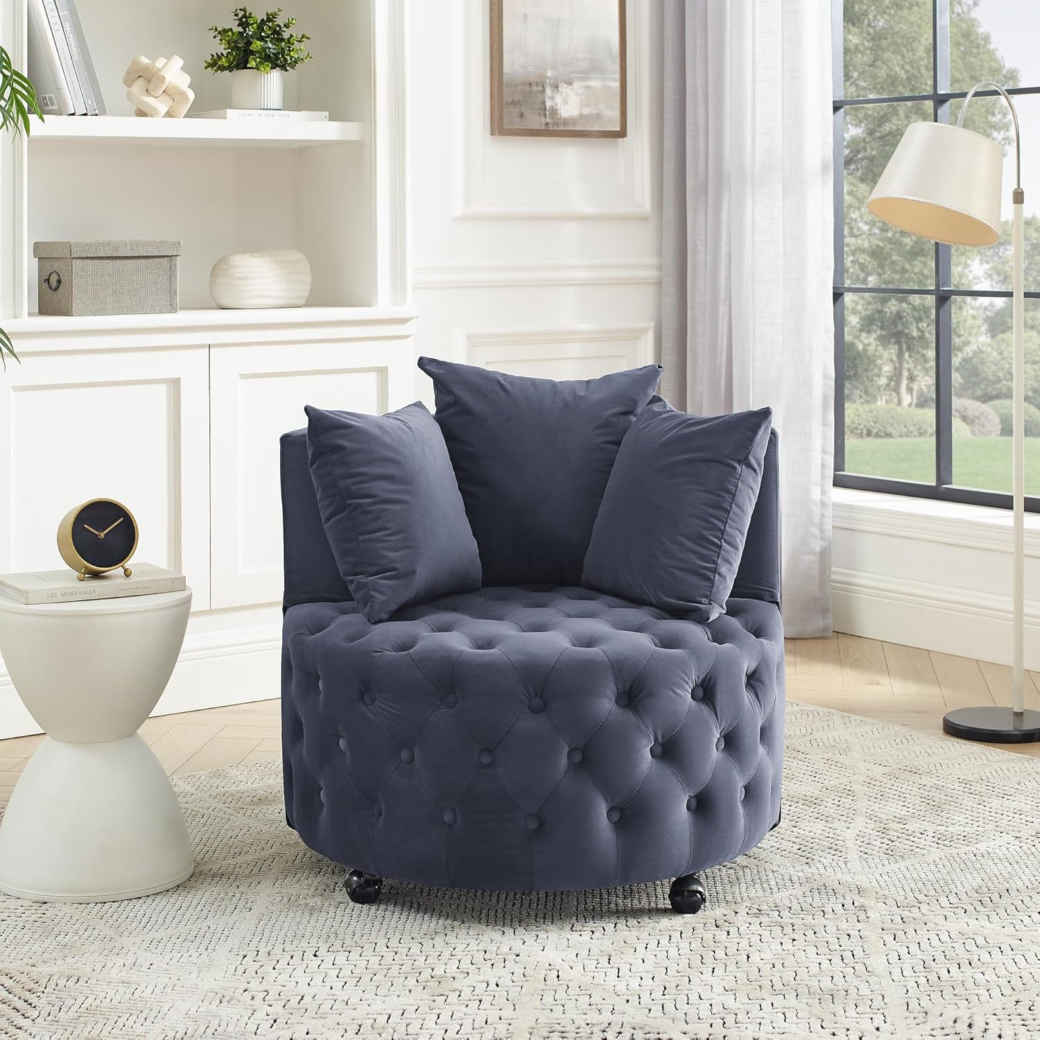 Swivel Barrel Chair, Velvet Accent Barrel Chair with 3