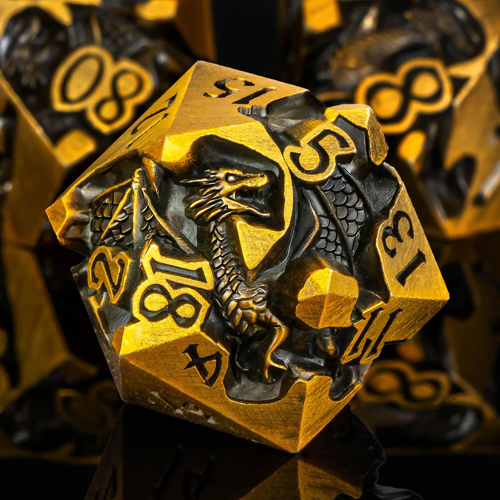 Roycevon Relief Dragon Dice Set for DND Role Playing Game, 7Pcs Metal Dice Set Dungeon Dr…