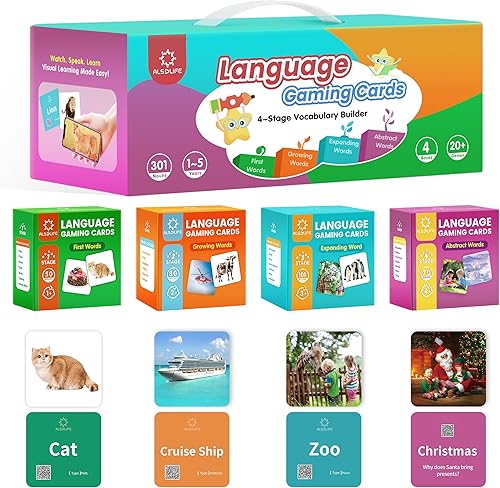 Miniatura 26 de Tarjetas flash de 50 primeras palabras para bebé con videos divertidos, tarjetas de imagen extra gruesas para terapia del habla, tarjetas