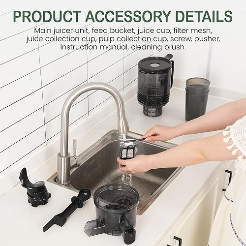 Miniatura 7 de Heynemo Máquinas exprimidoras de 5.9 pulgadas de ancho con canal de alimentación en frío para verduras y frutas enteras, máquinas exprimidoras de