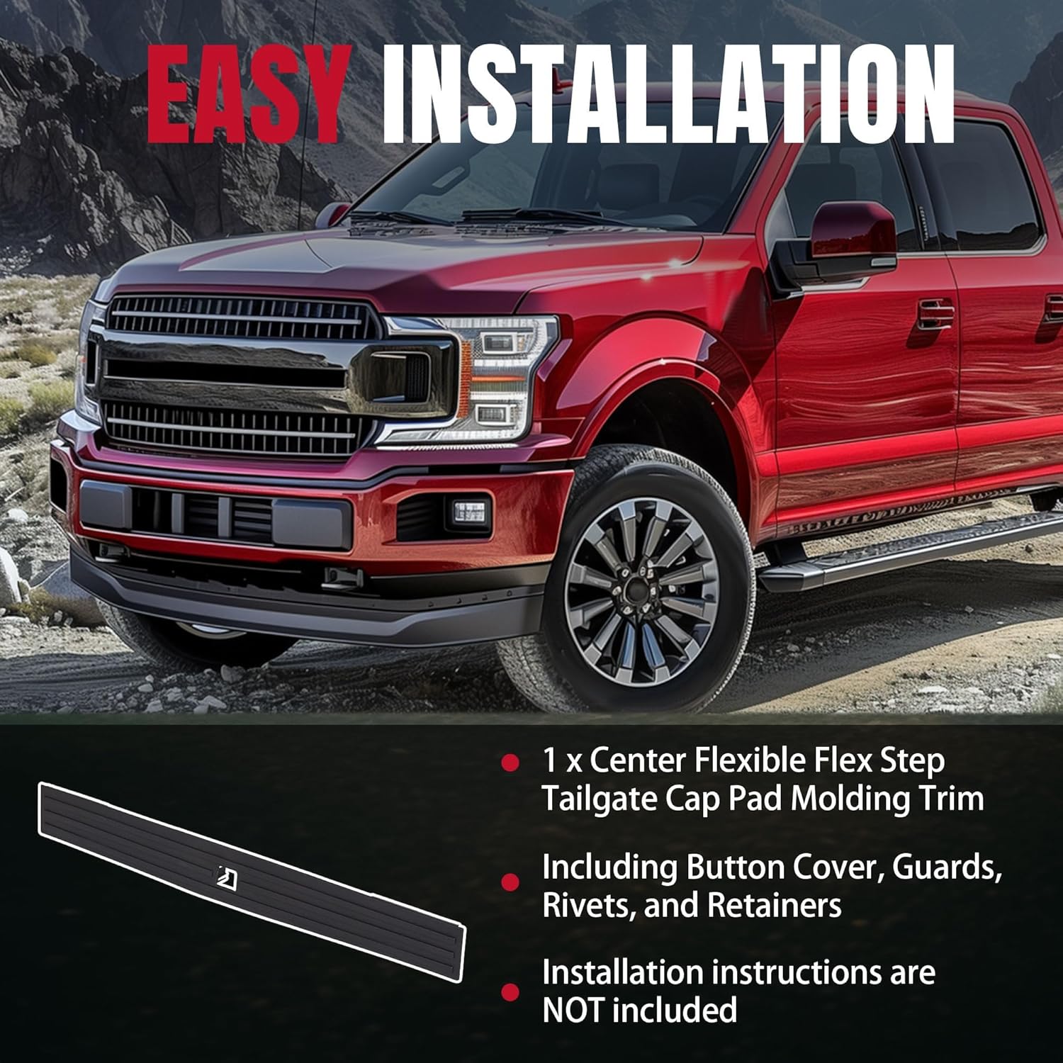 HECASA Center Flexible Flex Step Tailgate Cap Pad Molding Trim with Release Button Compatible with 2015 2016 2017 2018 2019 2020 F150 F-150 Replace for FL3Z9940602B