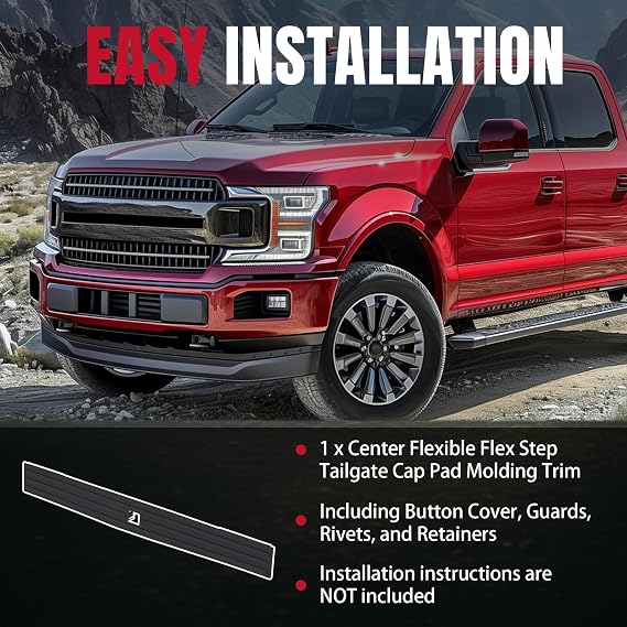 HECASA Center Flexible Flex Step Tailgate Cap Pad Molding Trim with Release Button Compatible with 2015 2016 2017 2018 2019 2020 F150 F-150 Replace for FL3Z9940602B