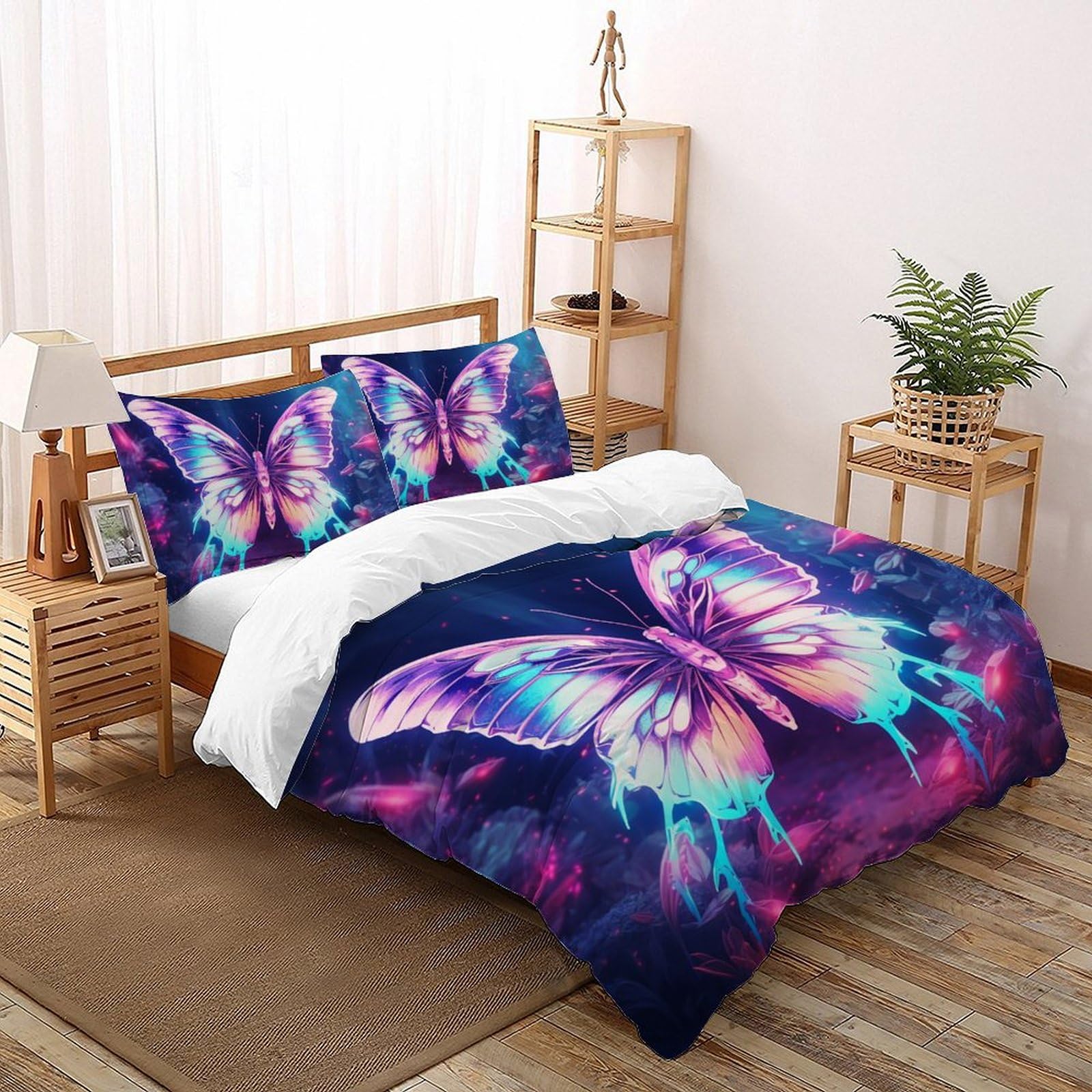 Parure de couette papillon super king 260x220 en microfibre avec 2 taies