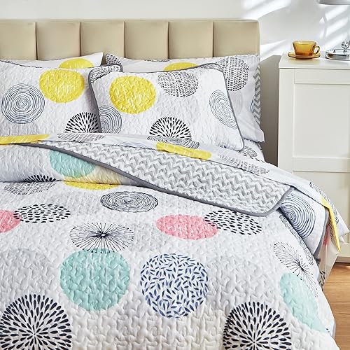 Miniatura 2 de UOZZI BEDDING Juego de edredón de 5 piezas para cama en una bolsa, colcha de lunares coloridos tamaño individual con (1 edredón reversible de 68 x