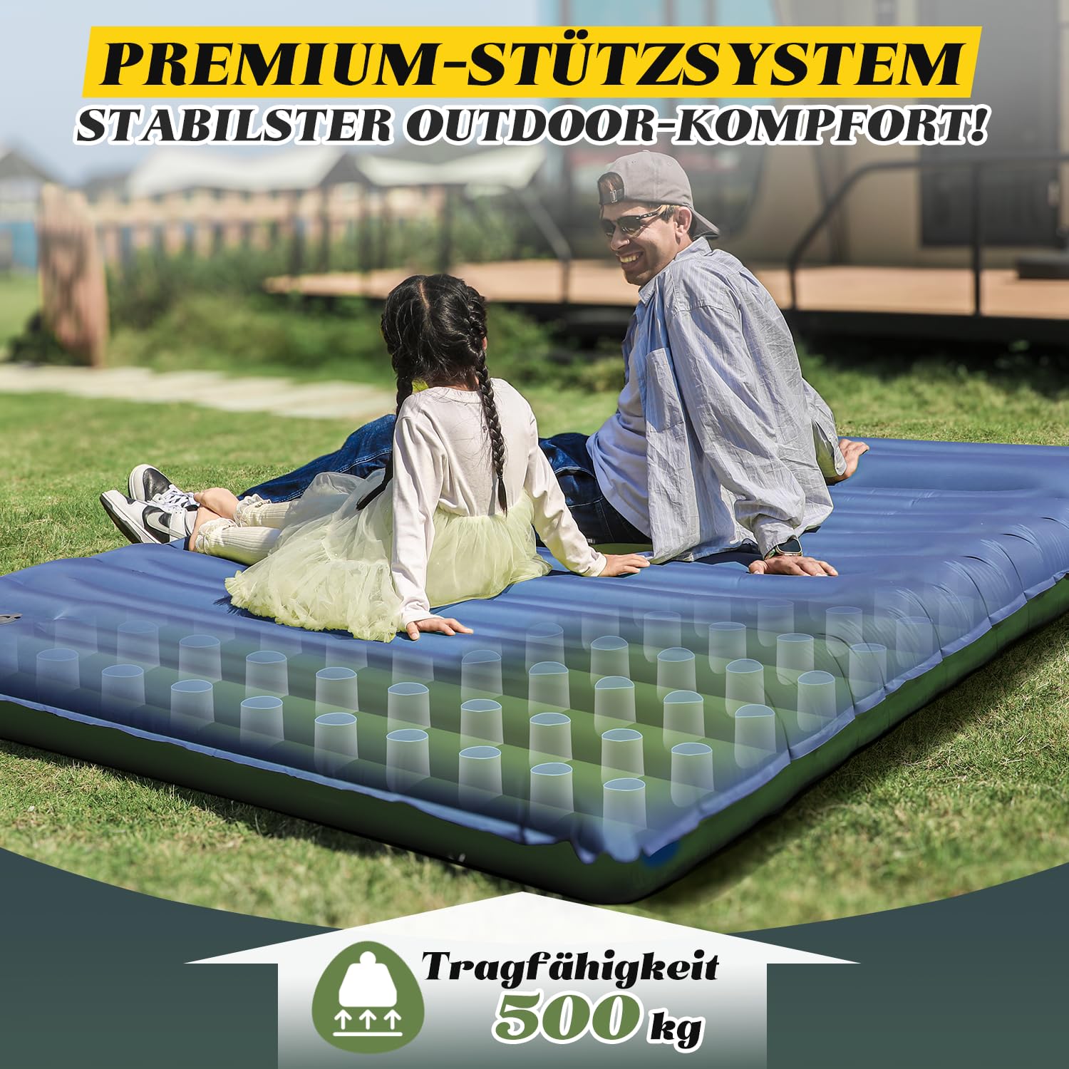 Myxslop Materassino da campeggio per 2 persone, gonfiabile, 12 cm, ultraleggero, materassino ad aria, gonfiabile, piccolo ingombro con pompa a pedale per tenda, zaino, escursionismo e campeggio