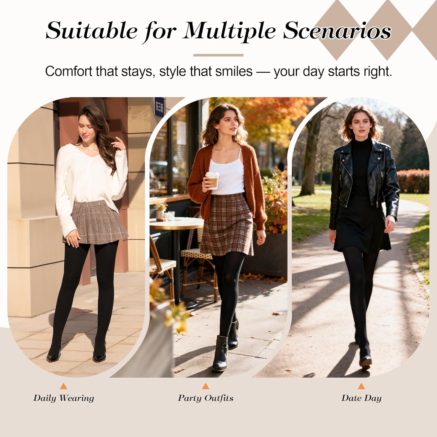 Black Opaque Fleece Lined Tights for Women under Dress, Thermal Ribbed Leggings for Women, Warm Sweater Tights - Image 6