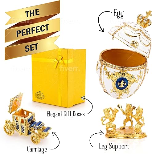 Miniatura 7 de Réplica decorativa de huevo ruso Faberge extra grande 6.6 pulgadas, caja de joyería pintada a mano para la decoración definitiva del hogar, viene