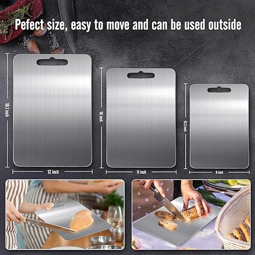 Miniatura 6 de Tabla de Cortar de Titanio 100% para Cocina - Tablas de Cortar Aptas para Lavavajillas con Mango, Tabla de Charcutería Reversible para Mostrador del